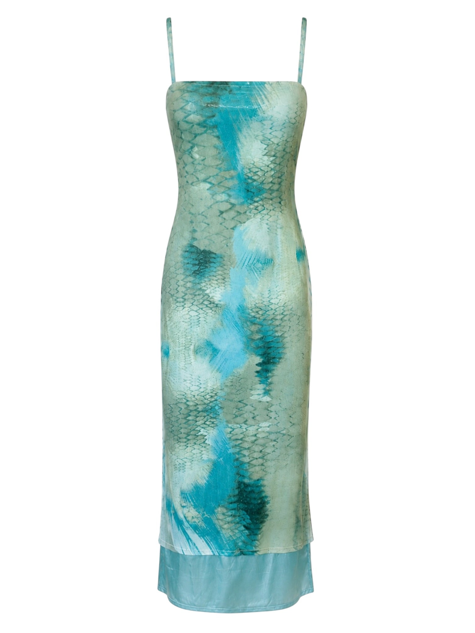 GREEN/BLUE MERMAID SCALE PRINTED MAXI DRESS