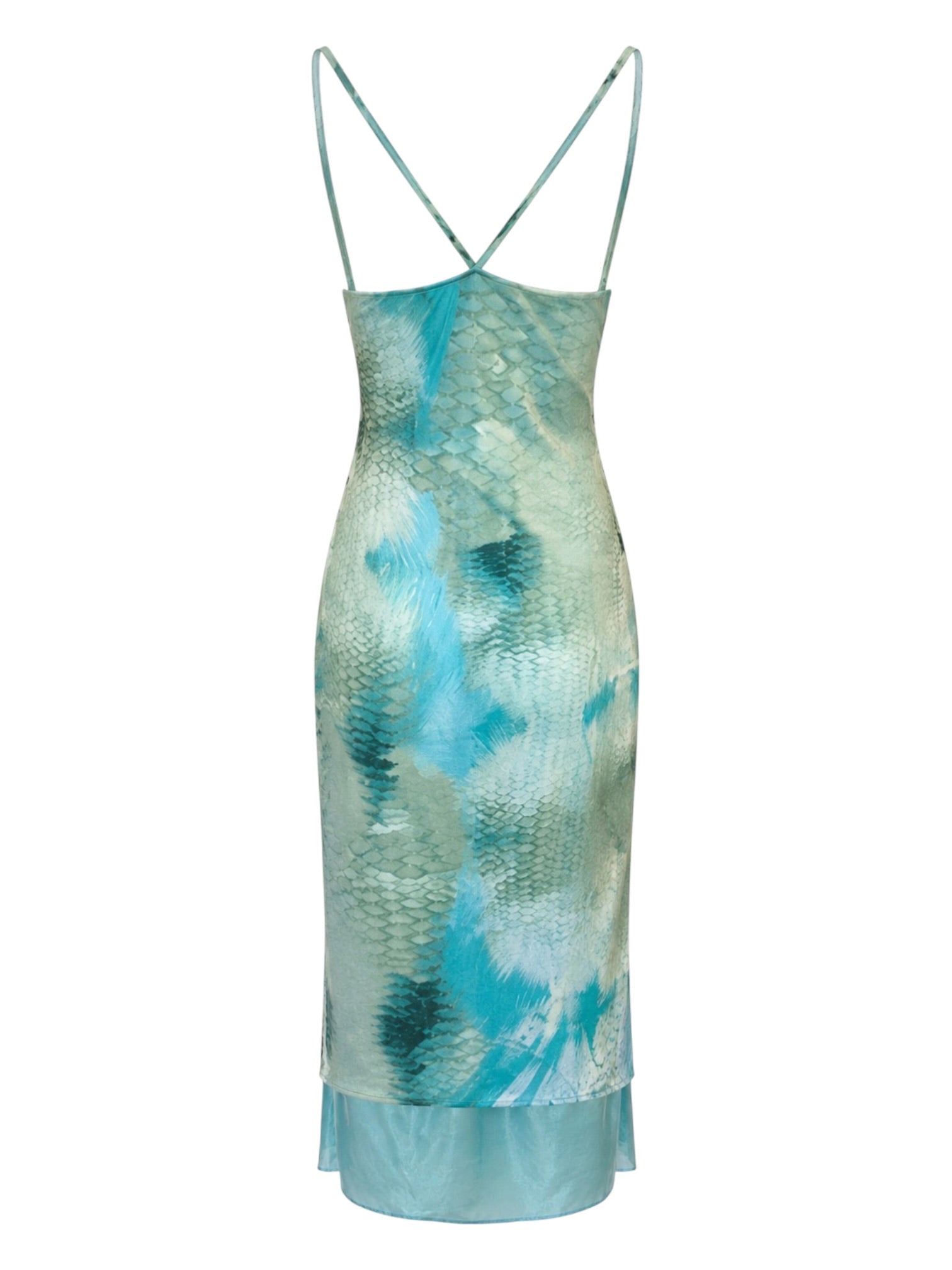 GREEN/BLUE MERMAID SCALE PRINTED MAXI DRESS