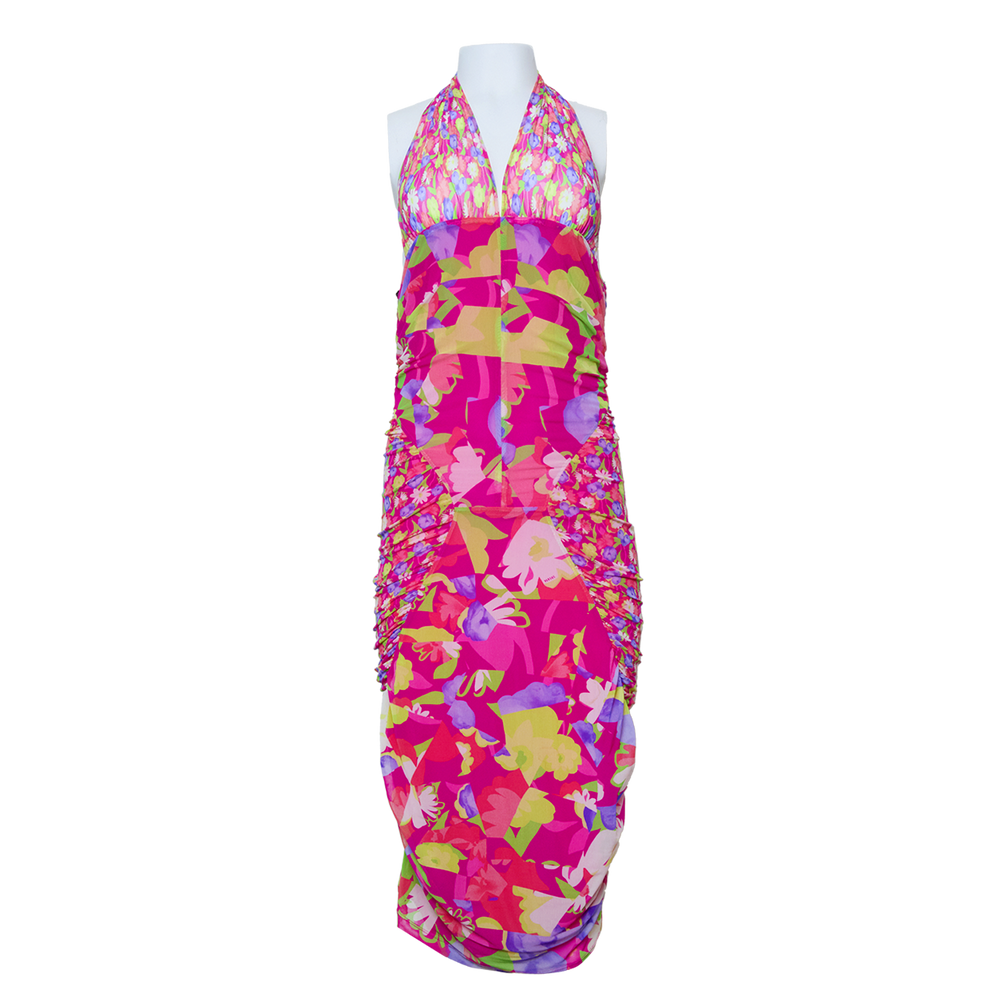 RARE MESH FLORAL MESH HALTER DRESS