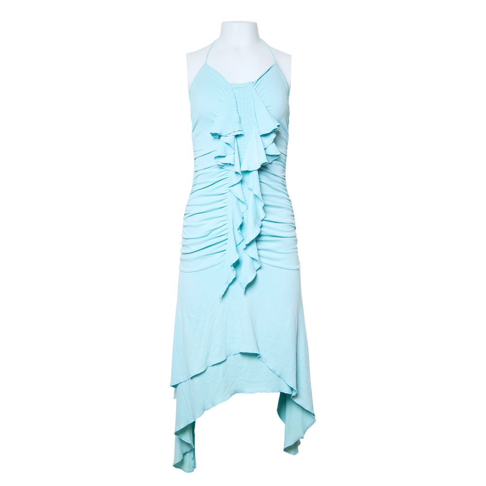 2000S RUFFLED BLUE HALTER DRESS