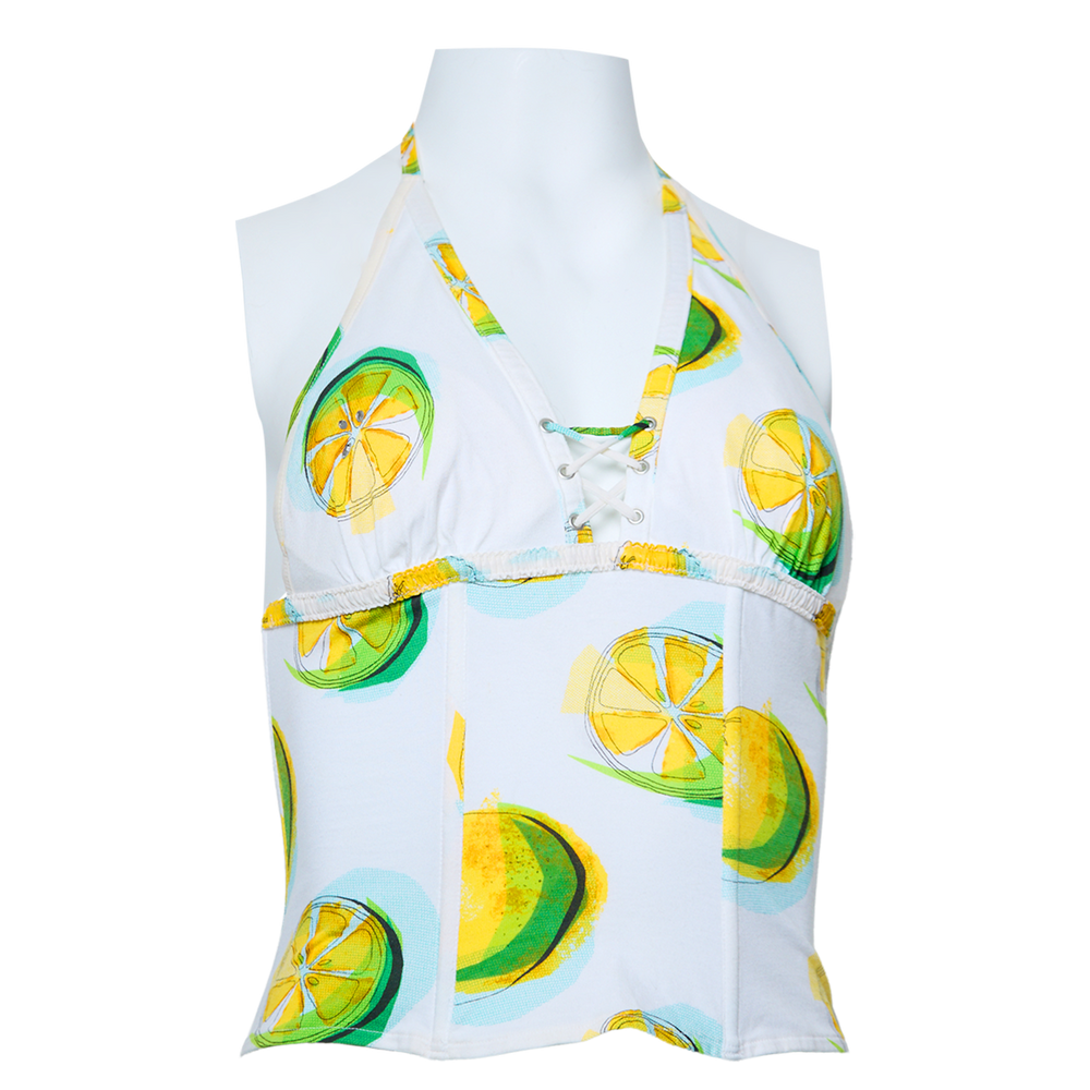 WHITE LEMON PRINTED HALTER TOP