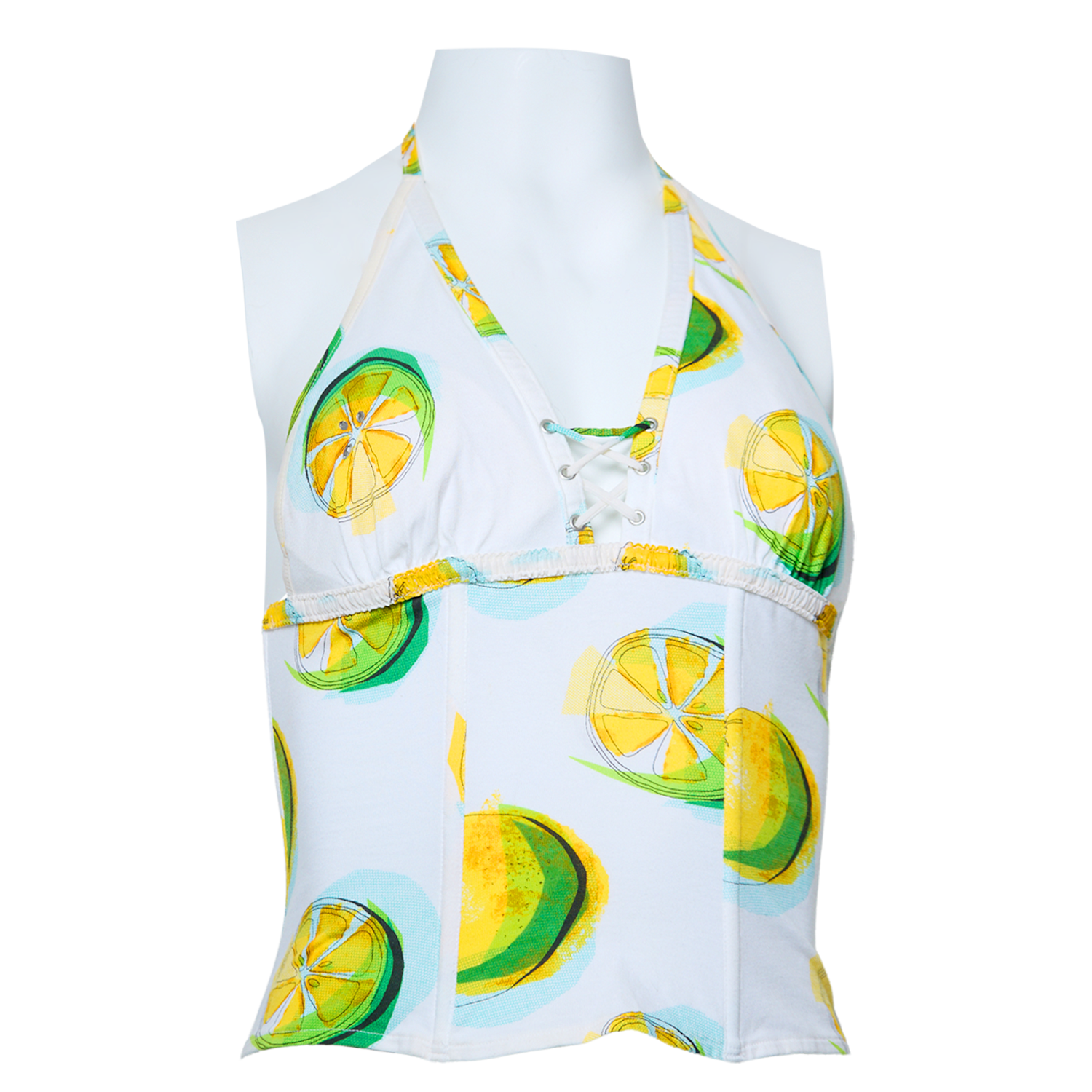 WHITE LEMON PRINTED HALTER TOP