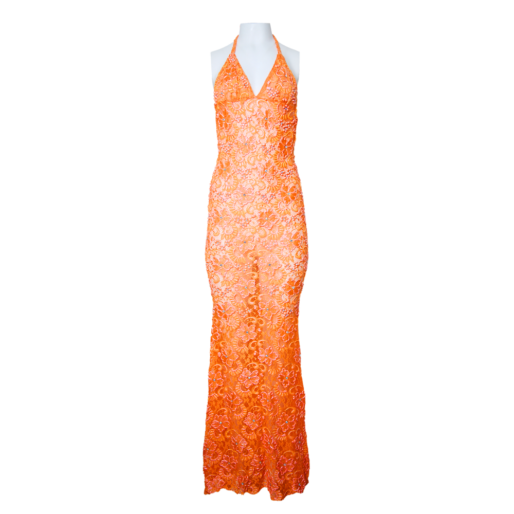 ORANGE HAND PAINTED MAXI DRESS (MADE IN MIAMI)