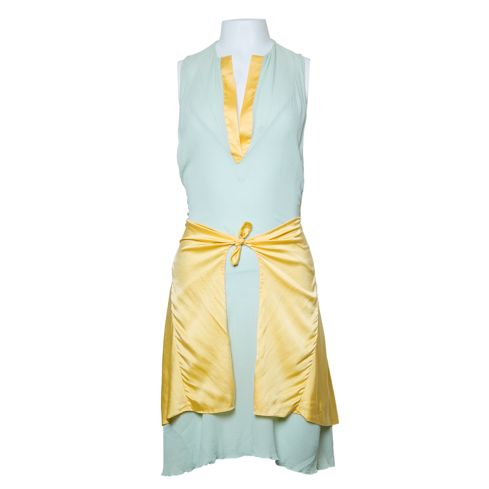 SILK BLUE AND YELLOW WRAP AROUND DRESS