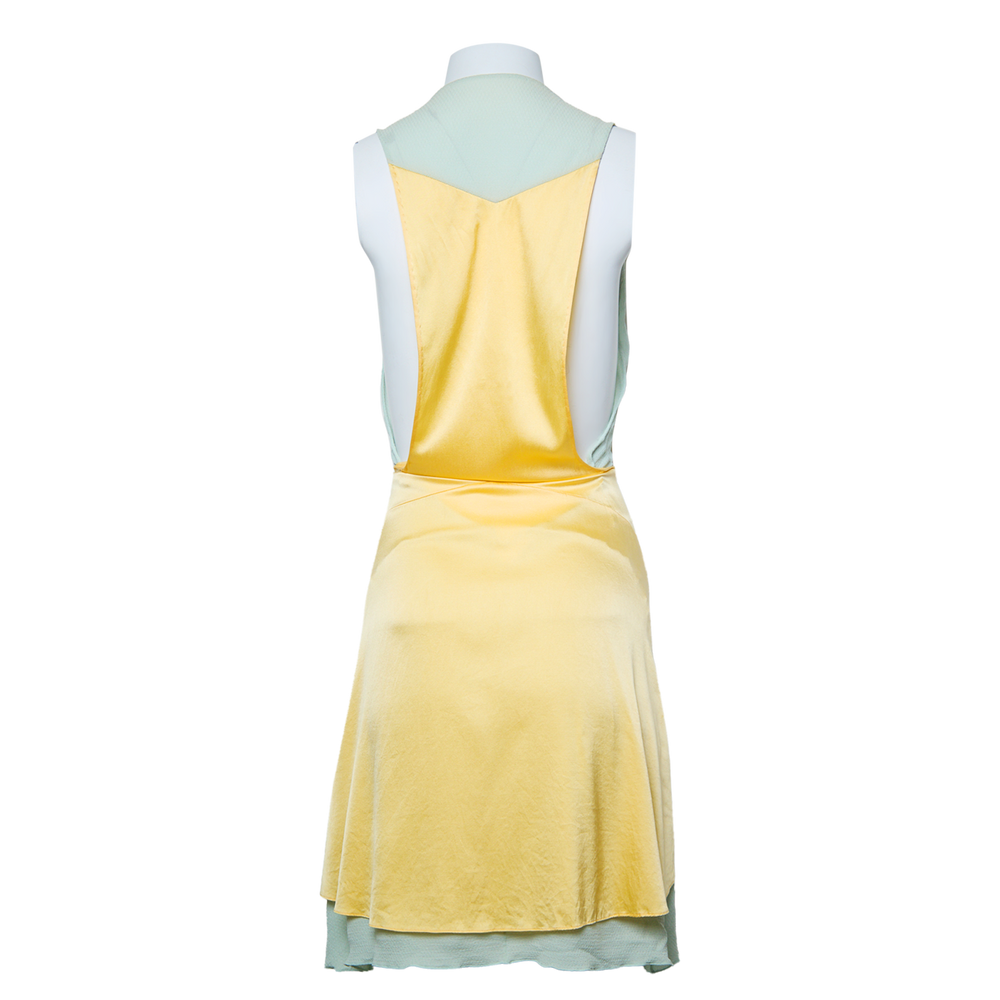 SILK BLUE AND YELLOW WRAP AROUND DRESS