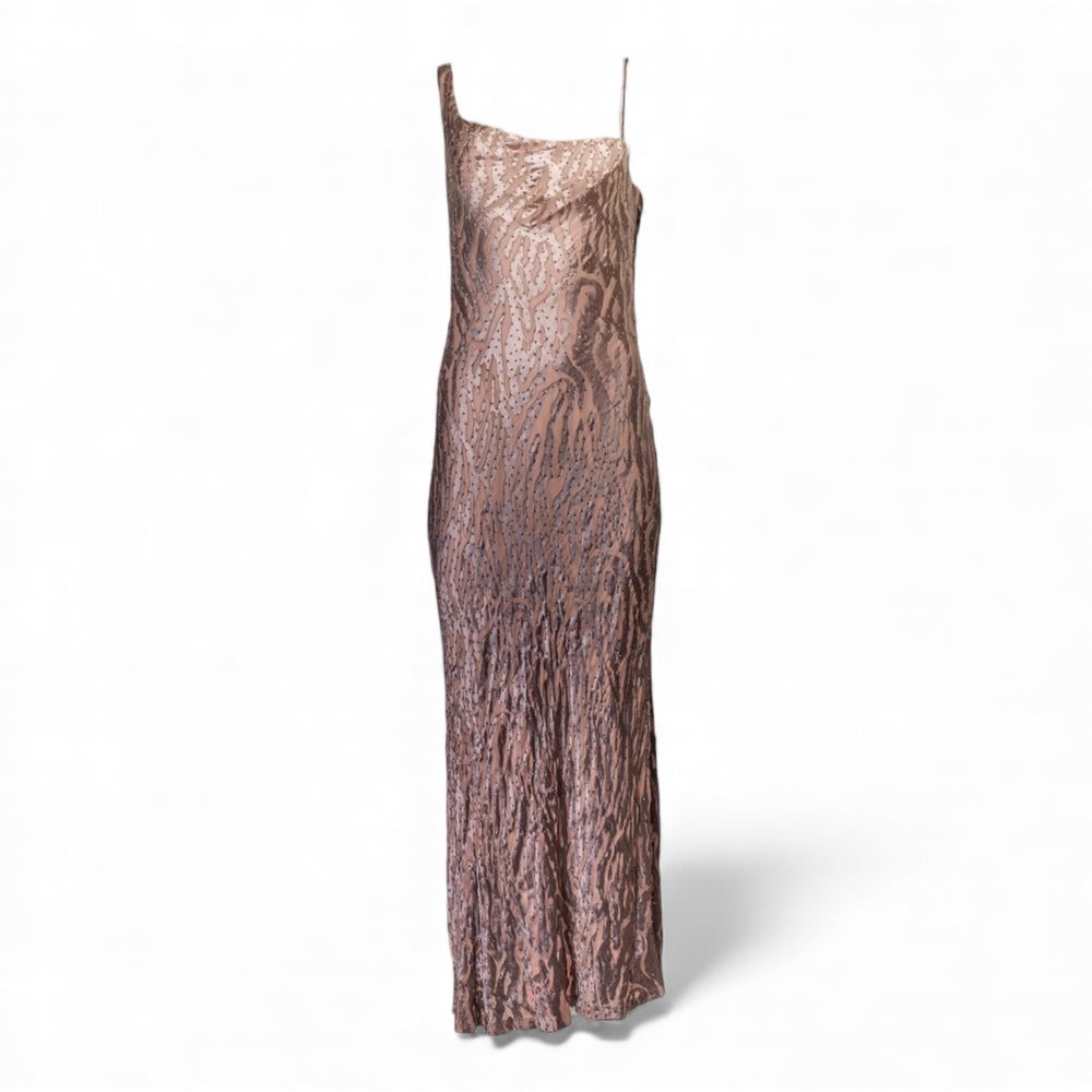 METALLIC ANIMAL PRINT & BEADED GOWN