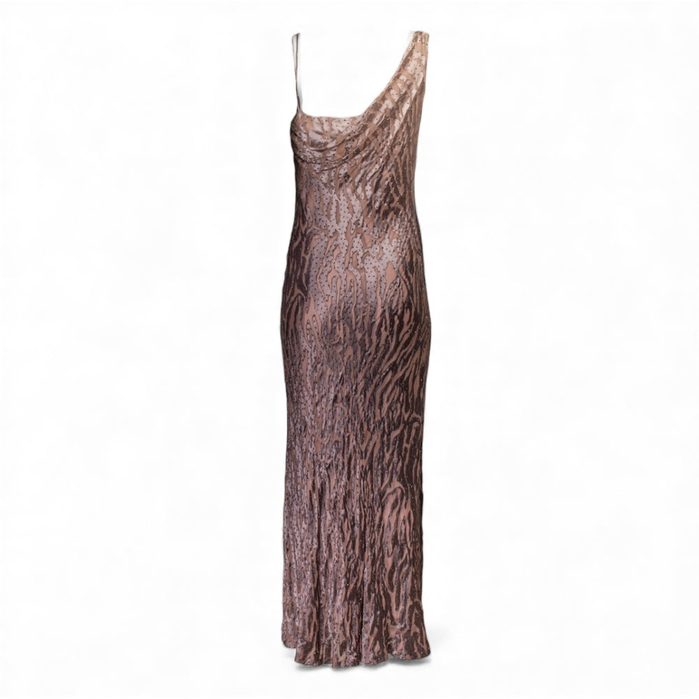 METALLIC ANIMAL PRINT & BEADED GOWN