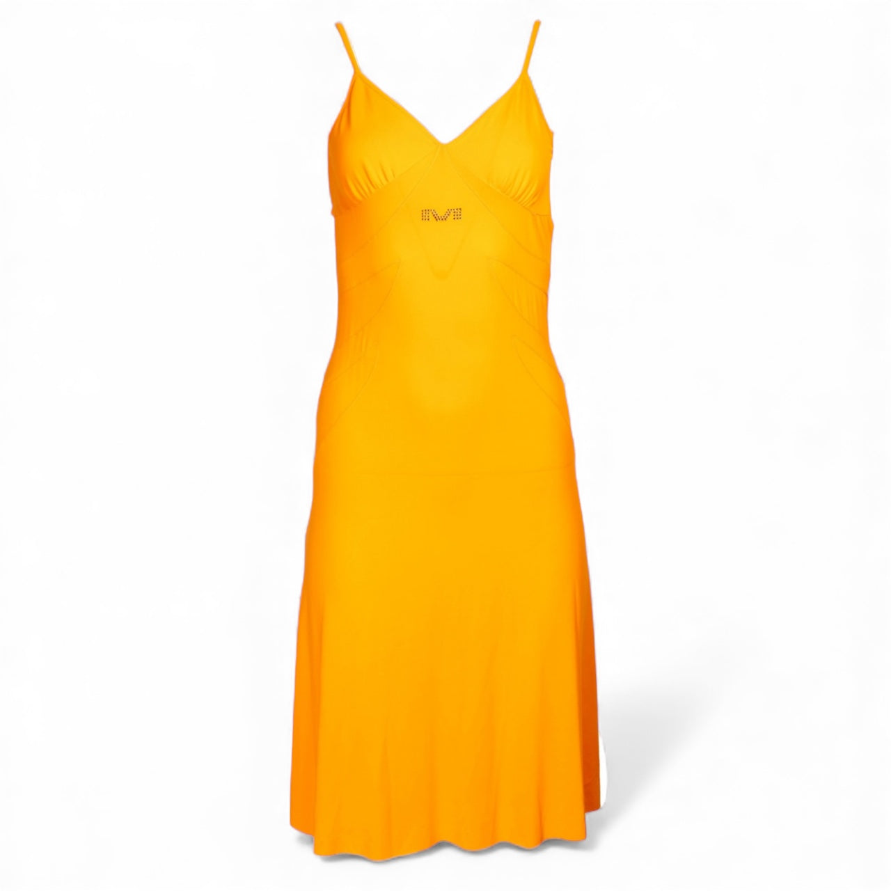 “M” ORANGE RUFFLED MIDI DRESS