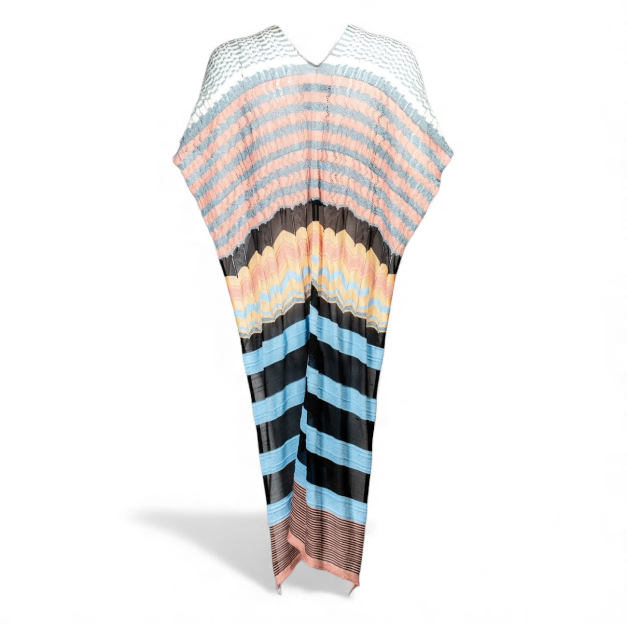 BLUE STRIPED KNIT EXTRA LONG PONCHO (NWT) @AFENI