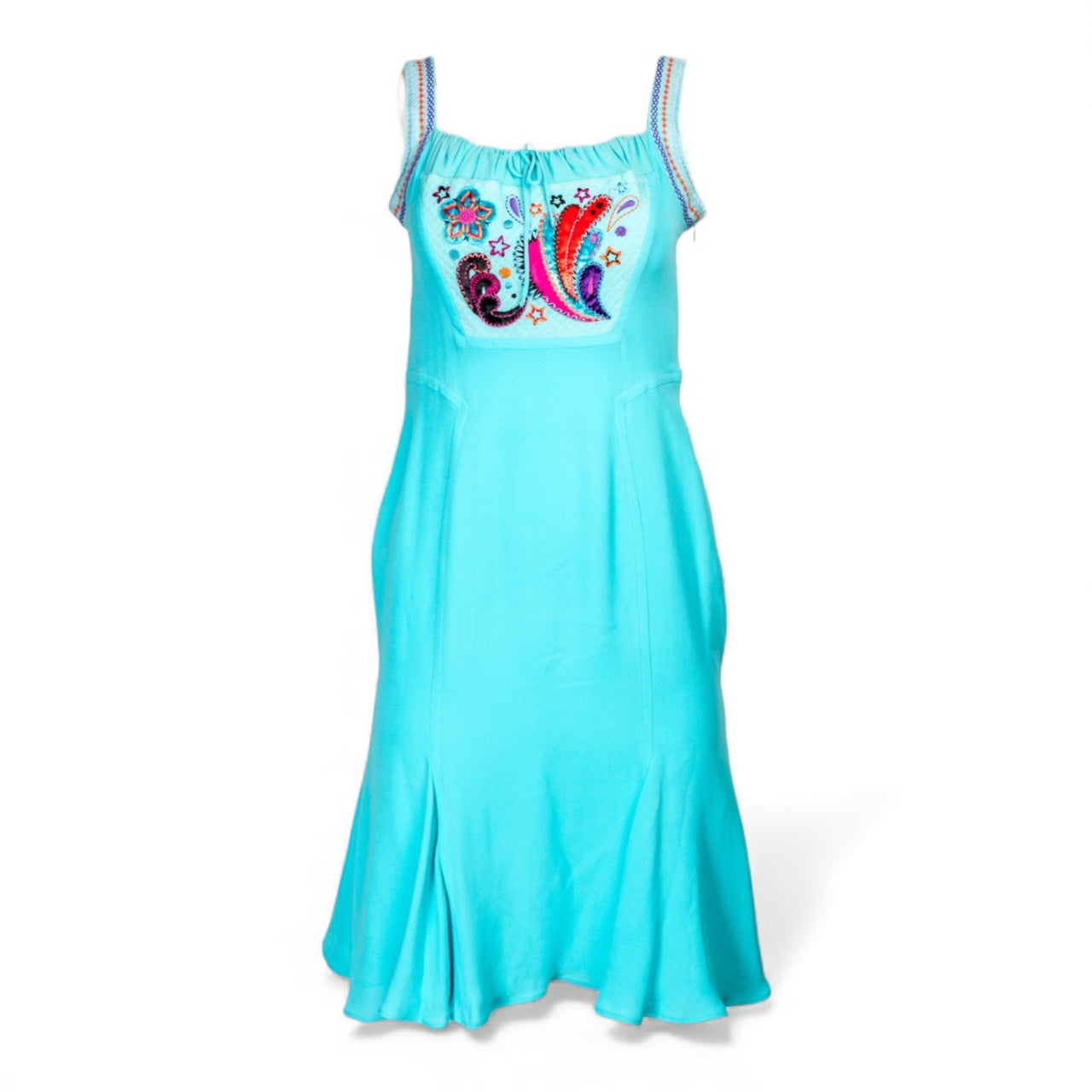 90s BLUE EMBROIDERED VELVET MIDI DRESS