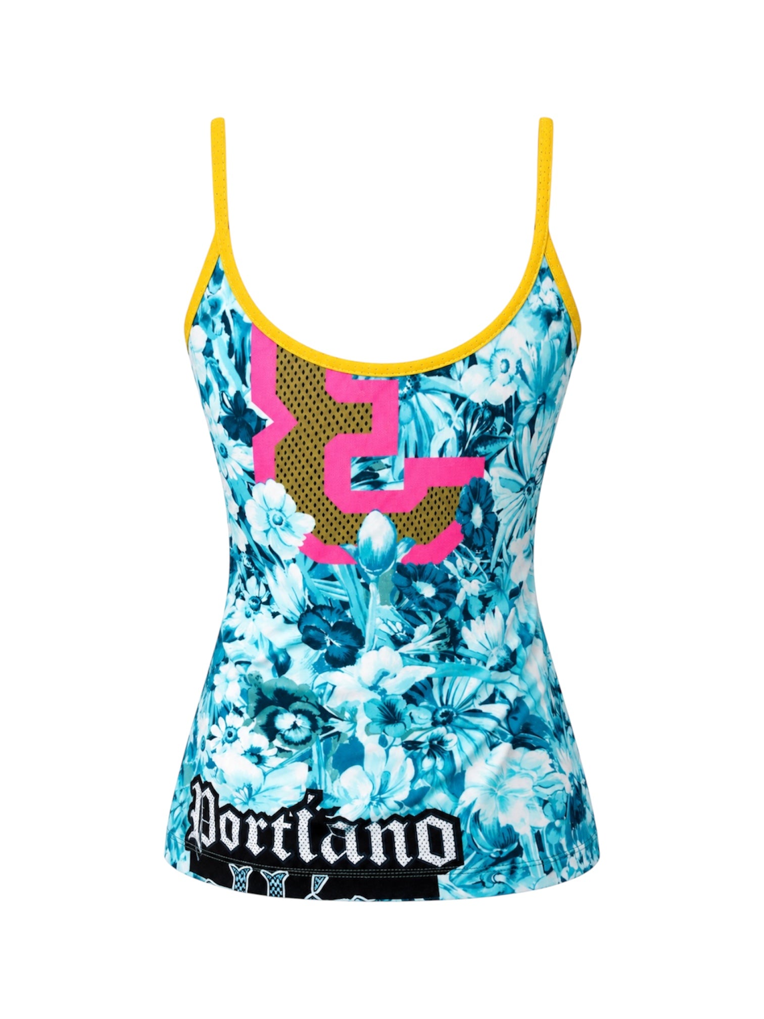 BLUE FLORAL VARSITY PRINTED TANK W CHARM @FAR