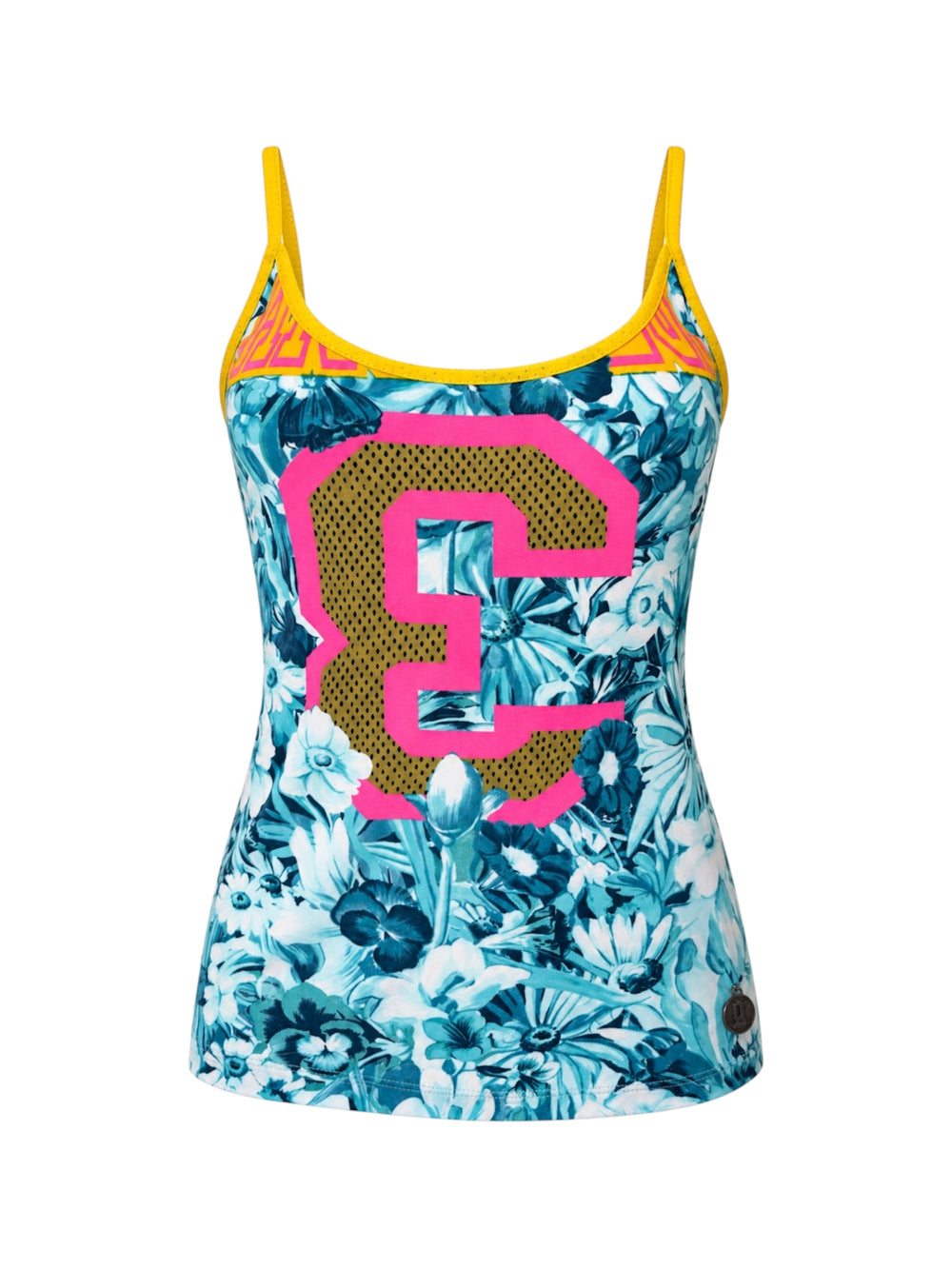 BLUE FLORAL VARSITY PRINTED TANK W CHARM @FAR
