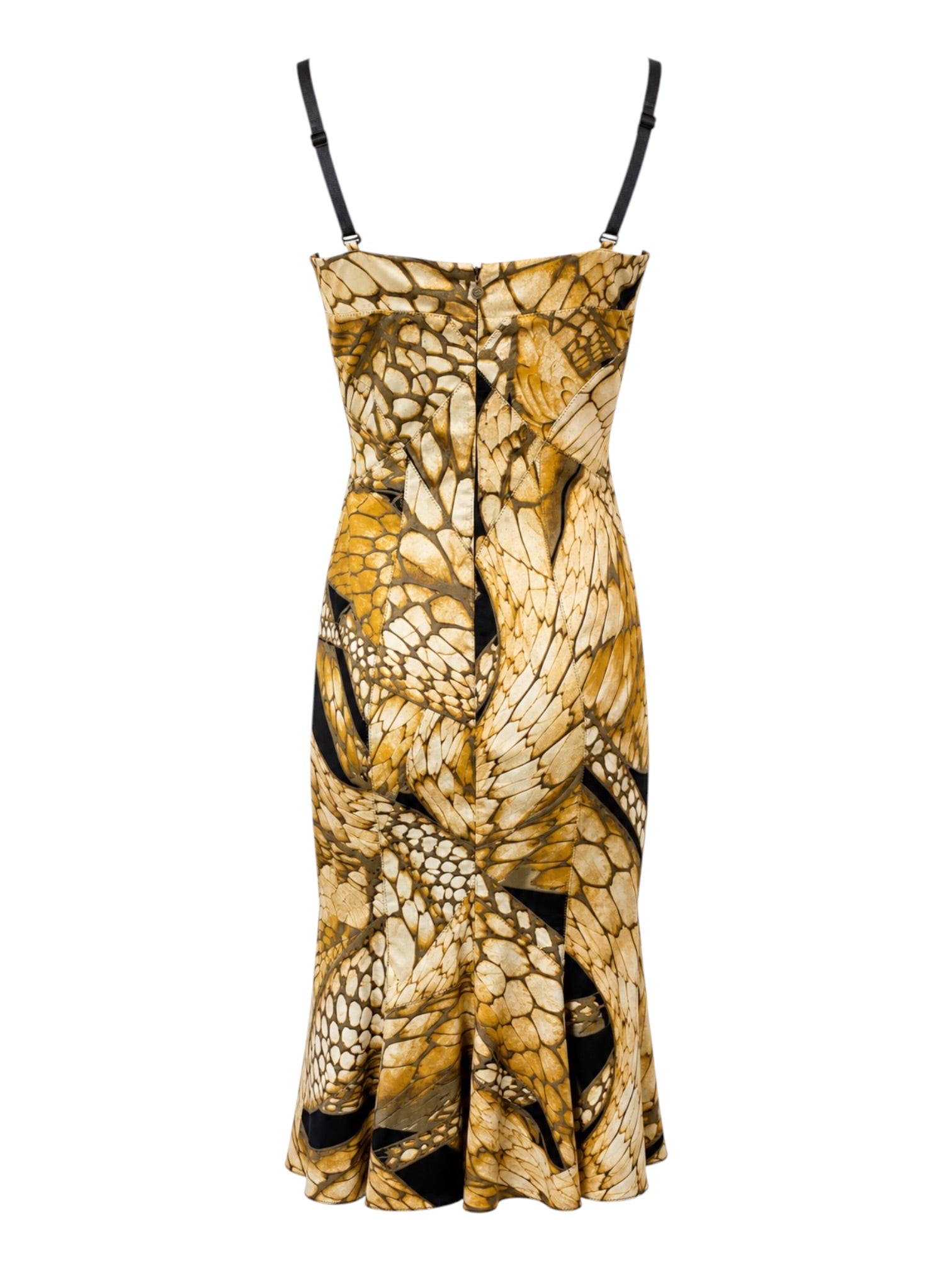 GOLD/BROWN SNAKE PRINT MERMAID CUT MIDI DRESS @KALBE