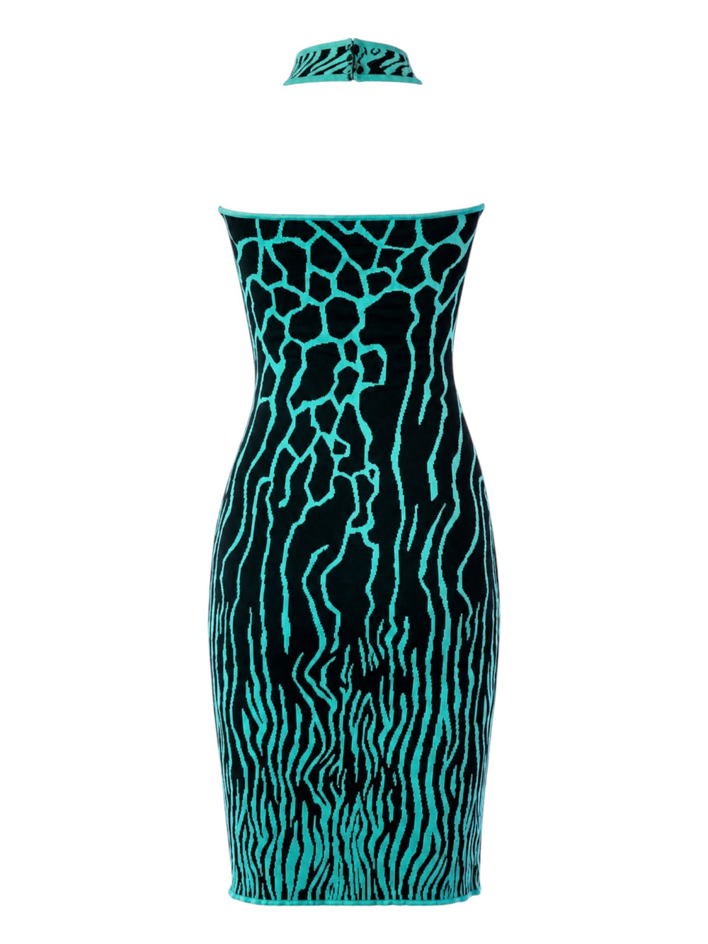 TURQUOISE & BLACK KNIT KEYHOLE HALTER DRESS