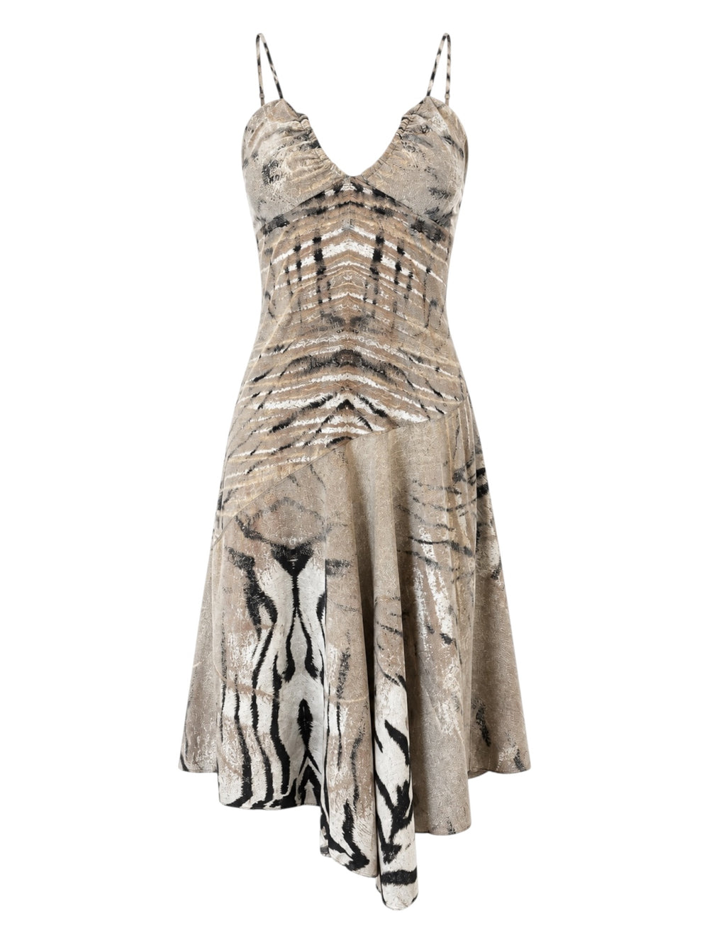 SS02 BROWN ZEBRA ASYMMETRICAL PRINT DRESS