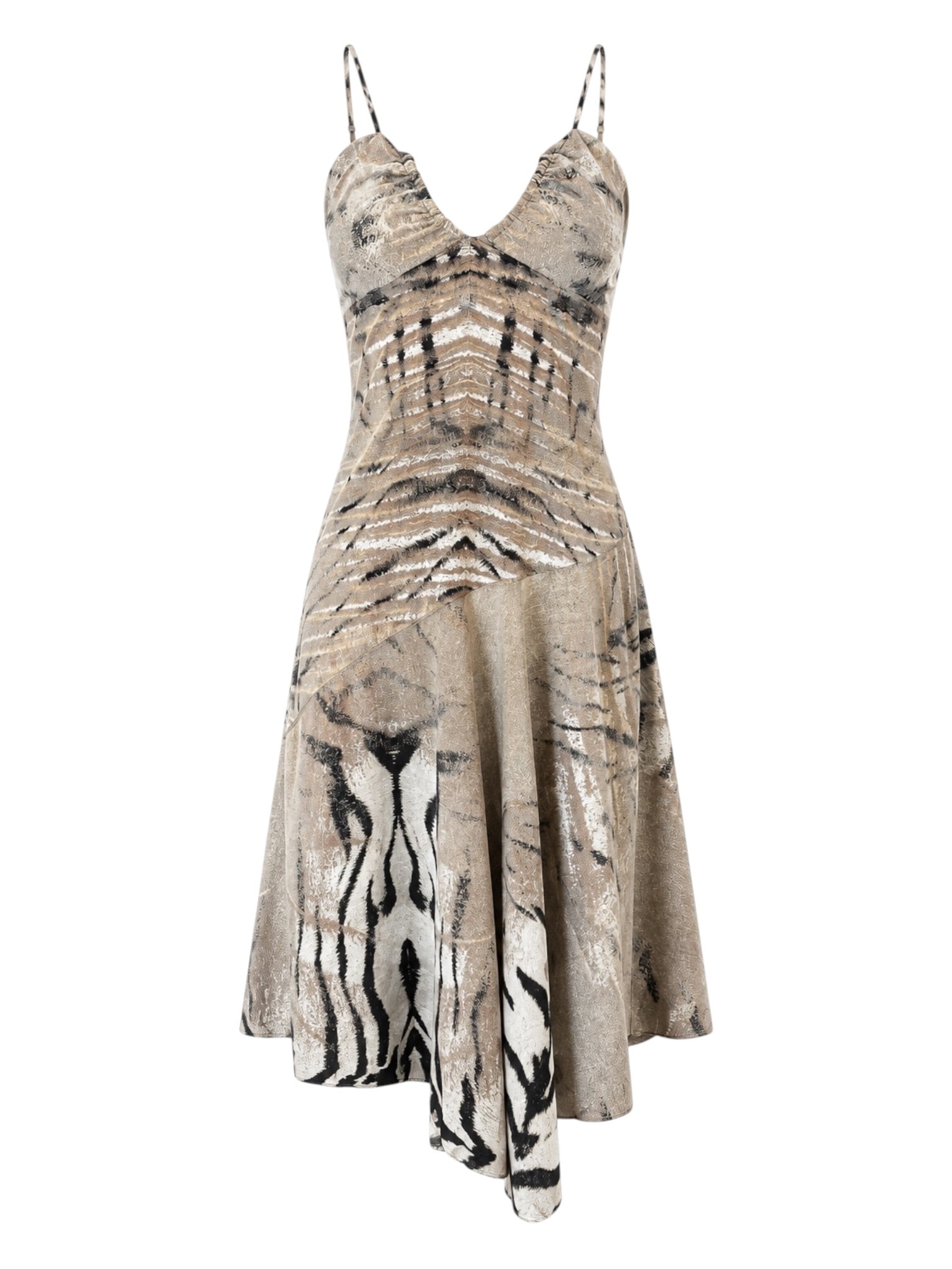 SS02 BROWN ZEBRA ASYMMETRICAL PRINT DRESS