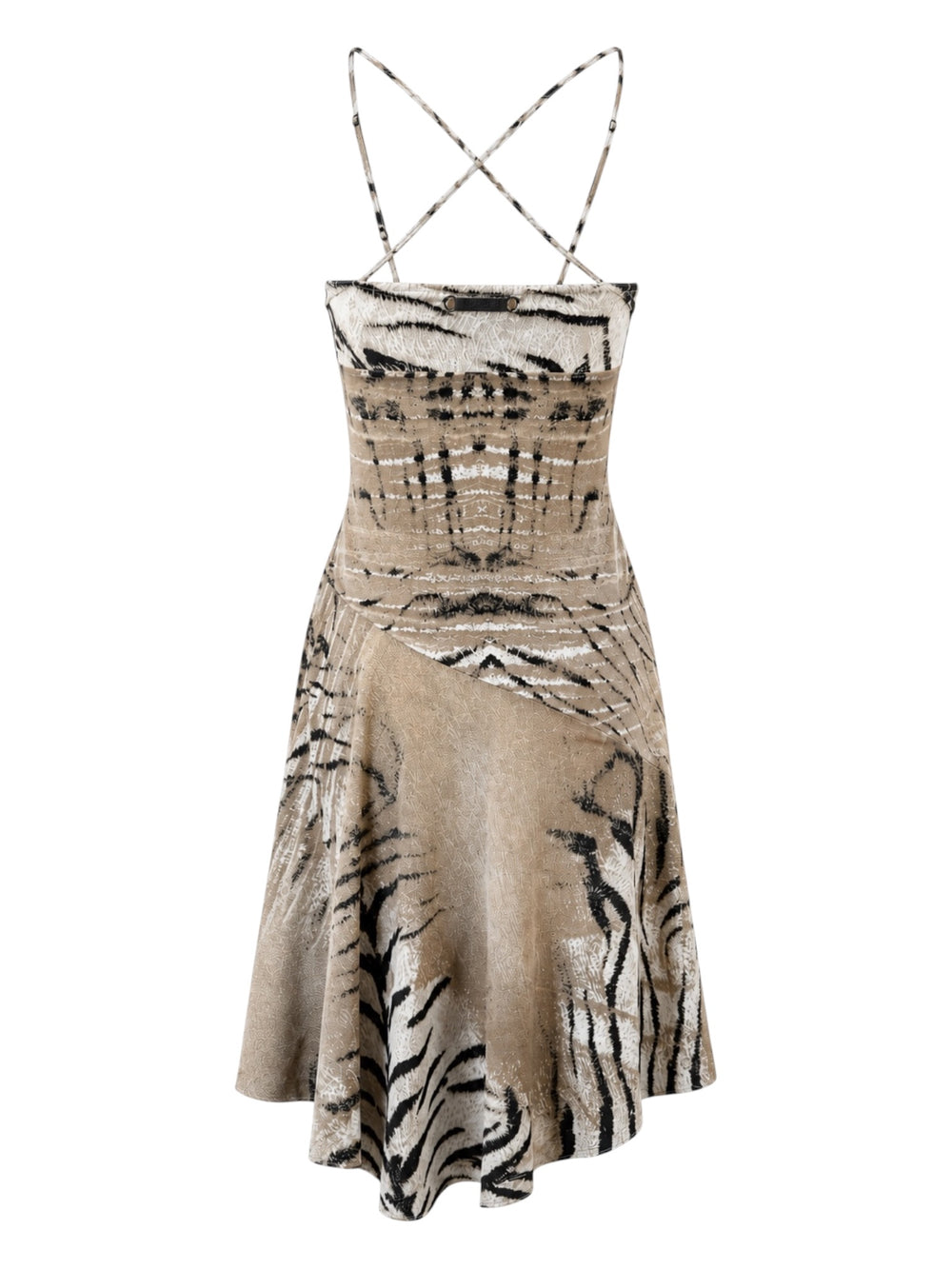 SS02 BROWN ZEBRA ASYMMETRICAL PRINT DRESS