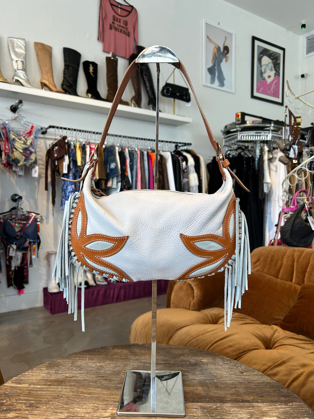 TAN FRINGE WESTERN LEATHER PURSE
