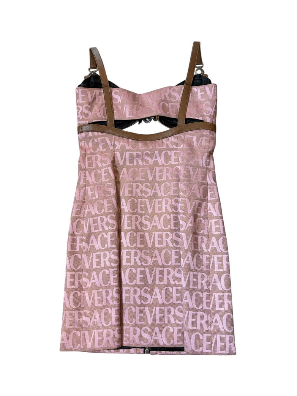 PINK & BROWN LEATHER TRIM LOGO MINI DRESS @SM
