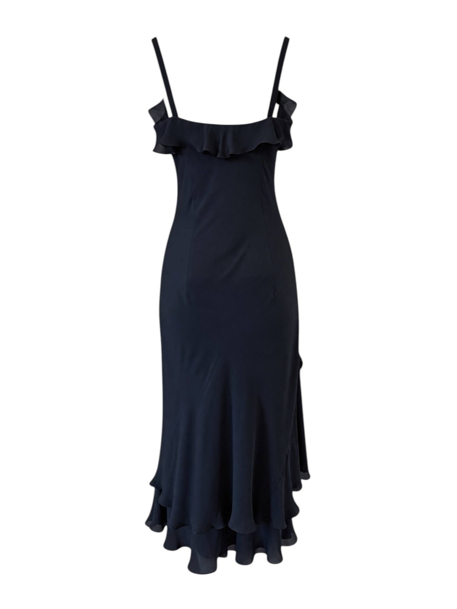 GREEN LABEL BLACK RUFFLE SILK BIAS CUT MAXI DRESS @SM