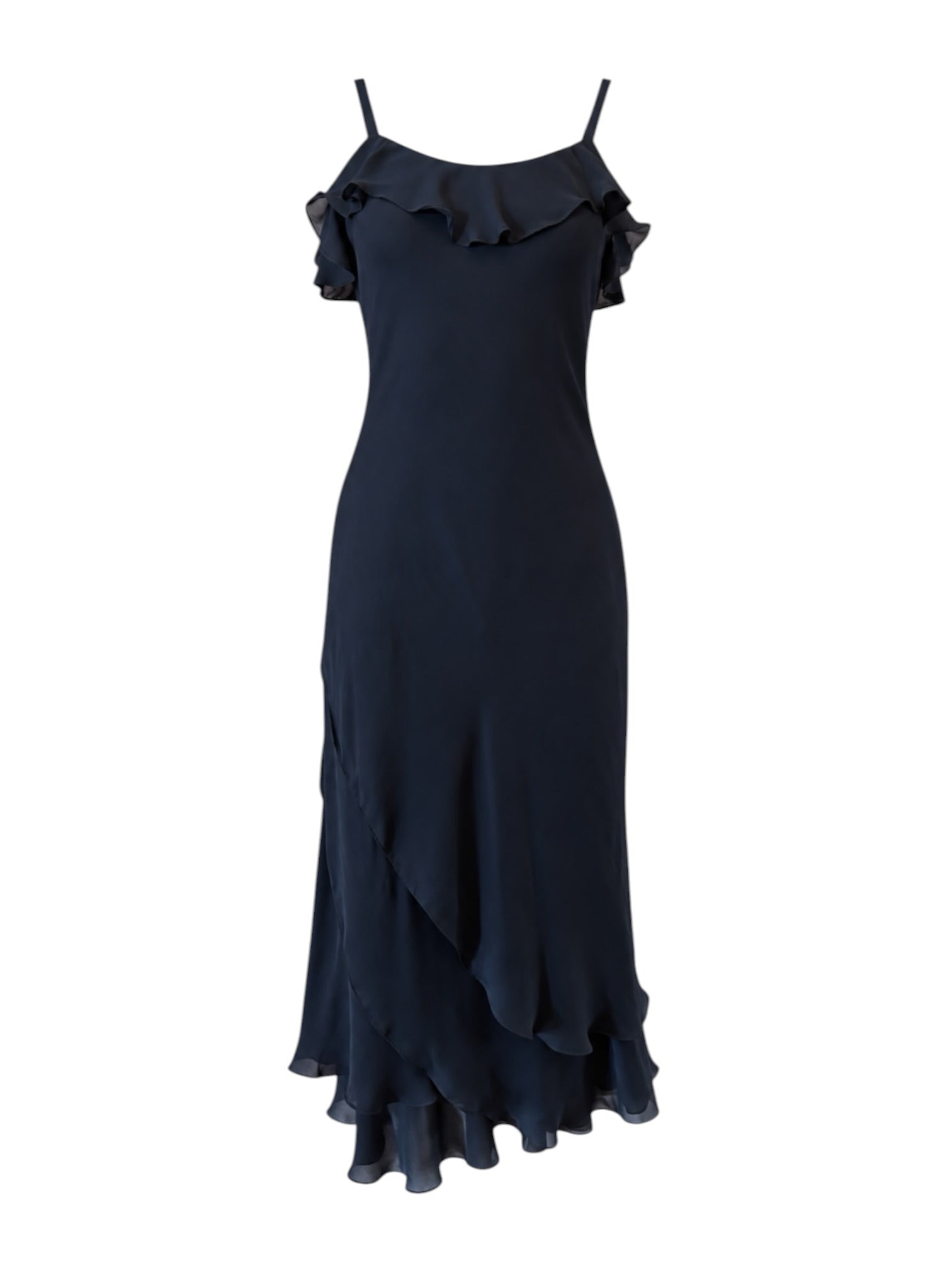 GREEN LABEL BLACK RUFFLE SILK BIAS CUT MAXI DRESS @SM