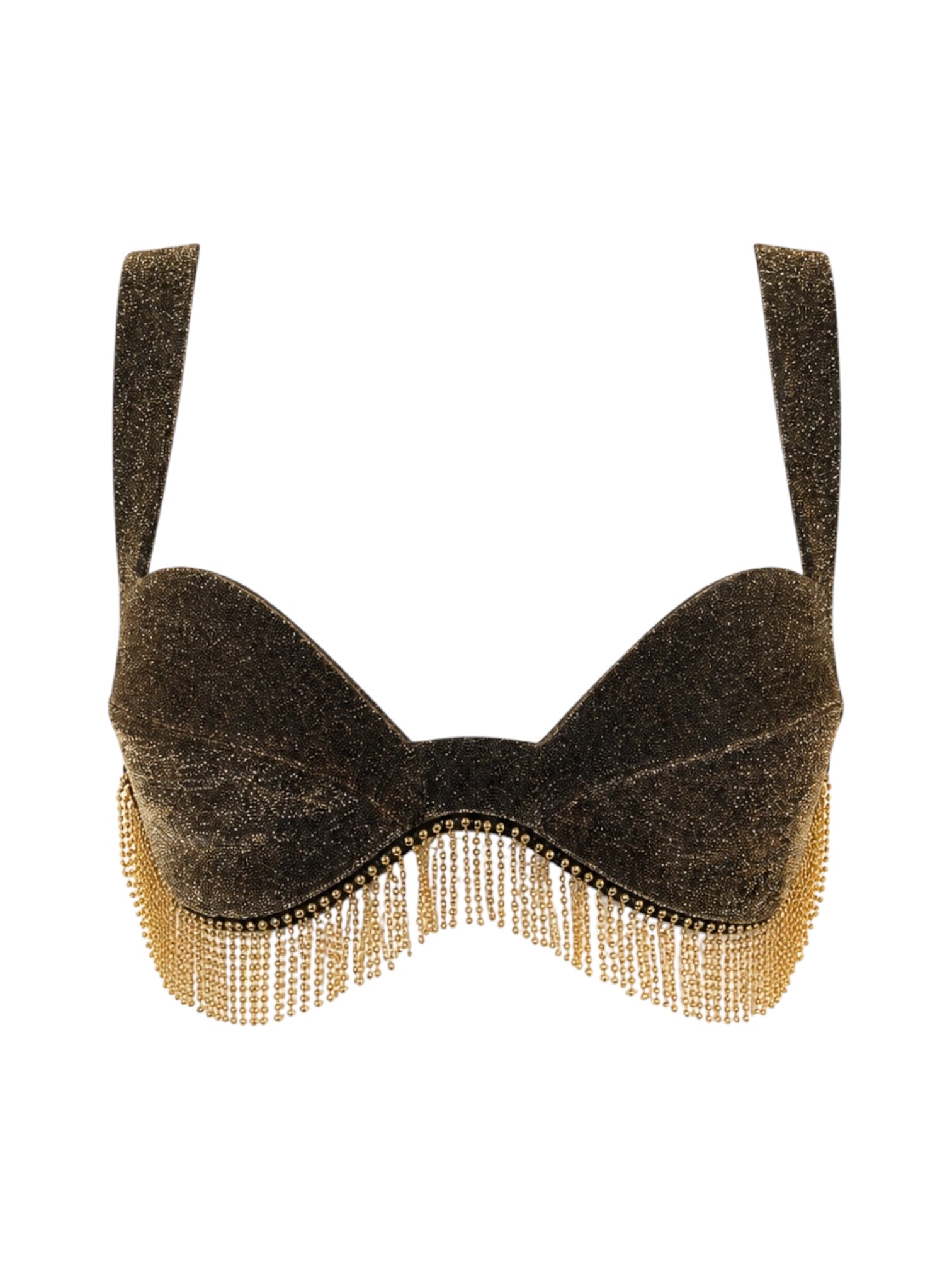 90S GOLD METALLIC BUSTIER TOP W GOLD FRINGE TRIM @SAMT