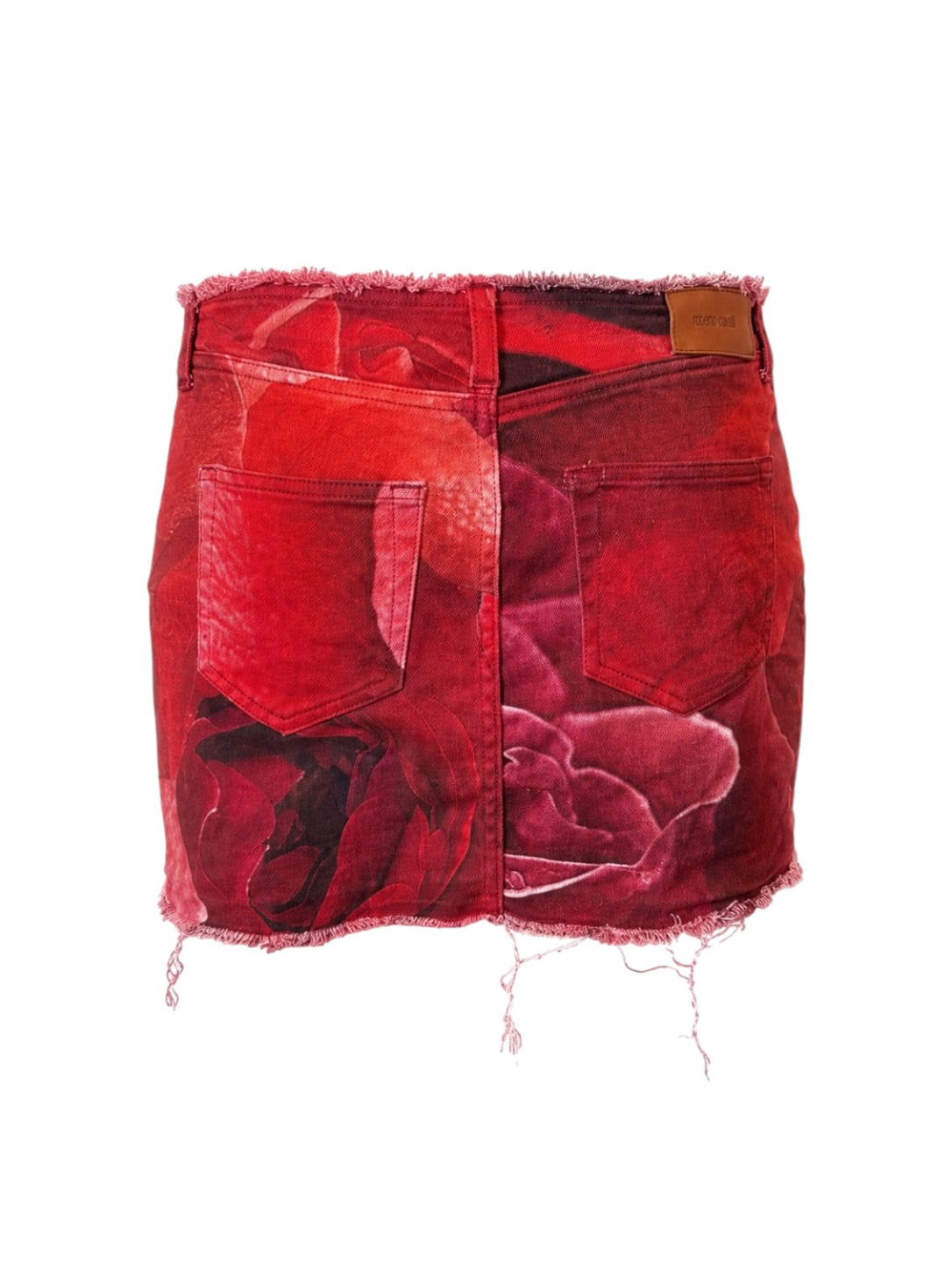 RE EDITION ROSE PRINTED RED DENIM MINI SKIRT