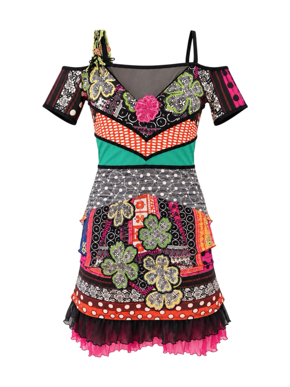 FLORAL/POLKA DOT OFF SHOULDER RUFFLE MINI DRESS @JALAK