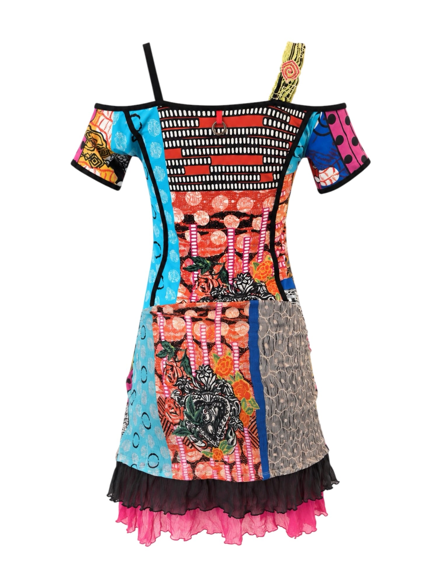 FLORAL/POLKA DOT OFF SHOULDER RUFFLE MINI DRESS @JALAK