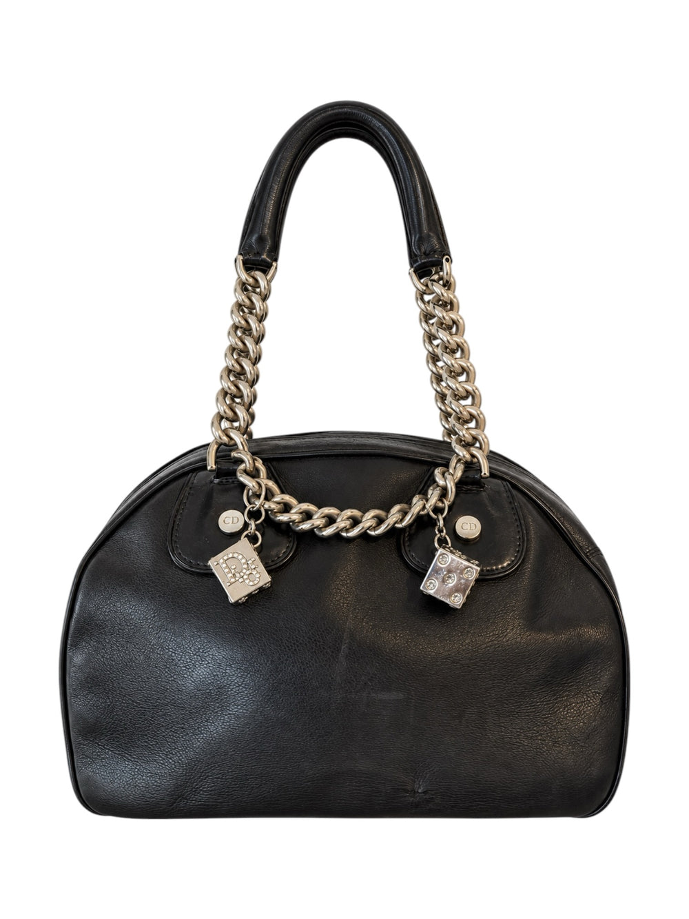 BLACK LEATHER CHAIN GAMBLER BOSTON BAG (AS IS) @SM
