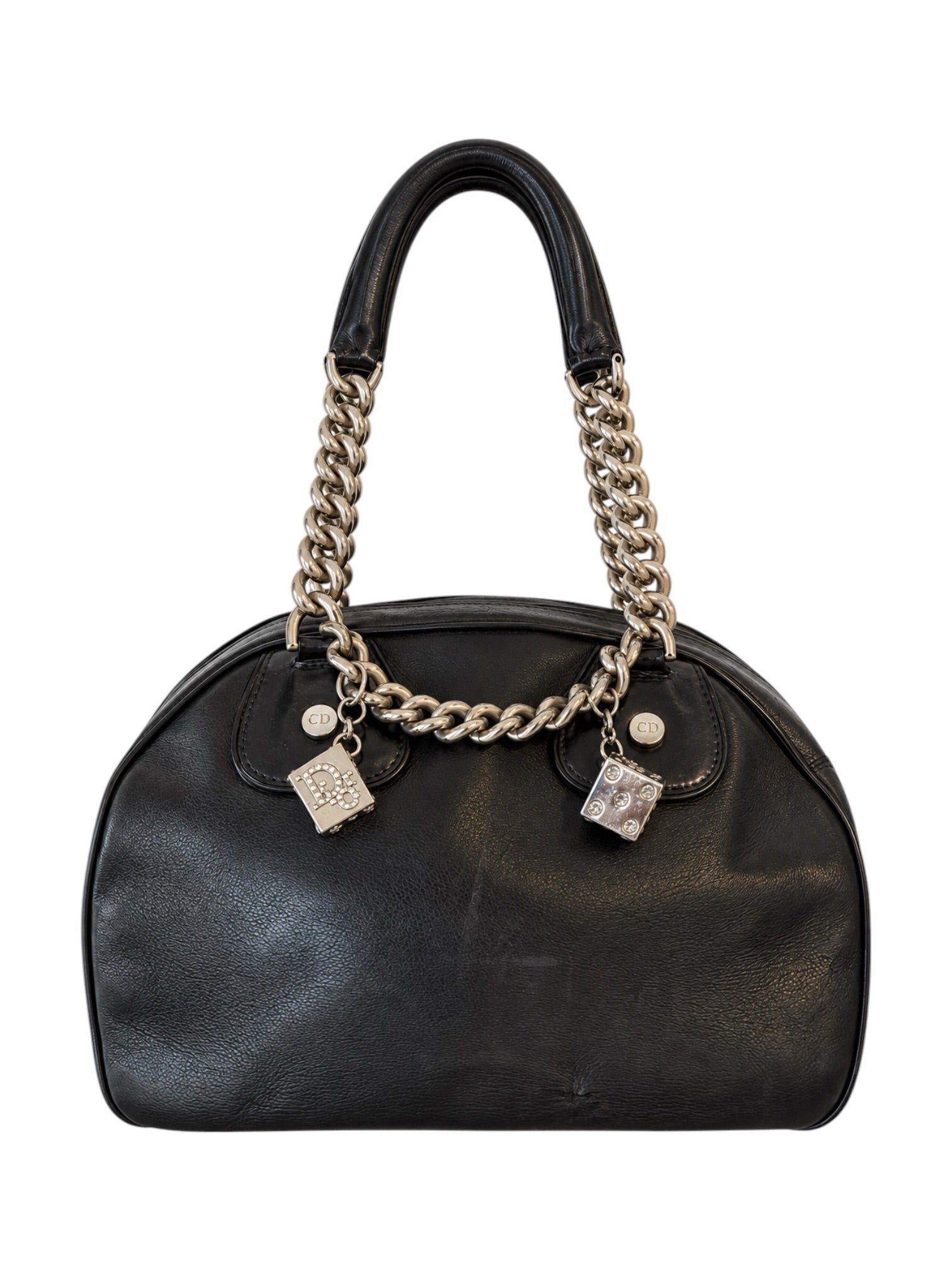 BLACK LEATHER CHAIN GAMBLER BOSTON BAG (AS IS) @SM