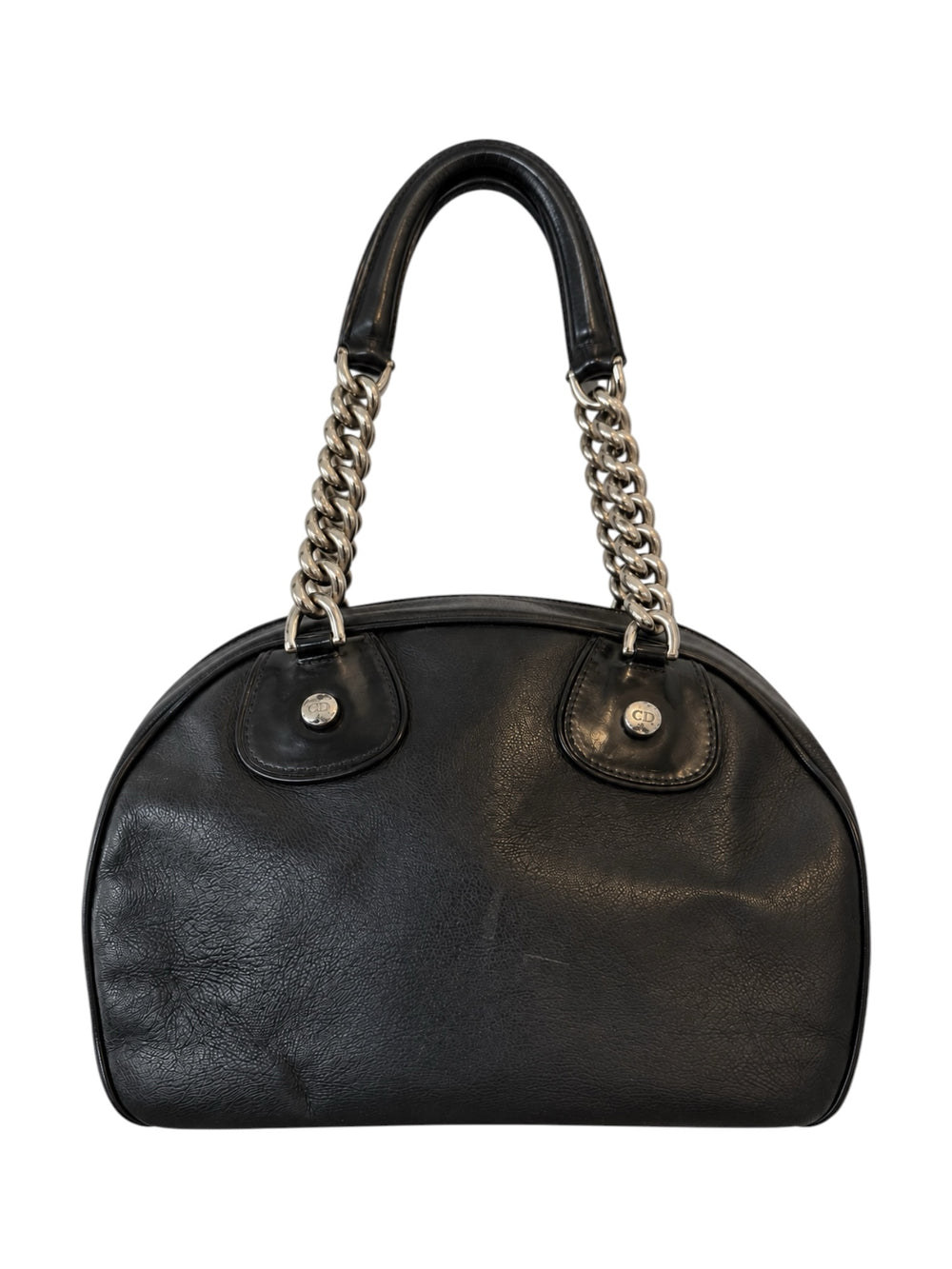 BLACK LEATHER CHAIN GAMBLER BOSTON BAG (AS IS) @SM