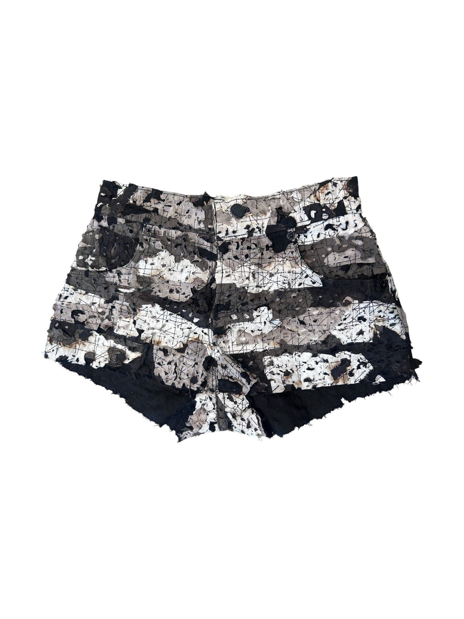 BLACK AND WHITE DISTRESSED MICRO SHORTS