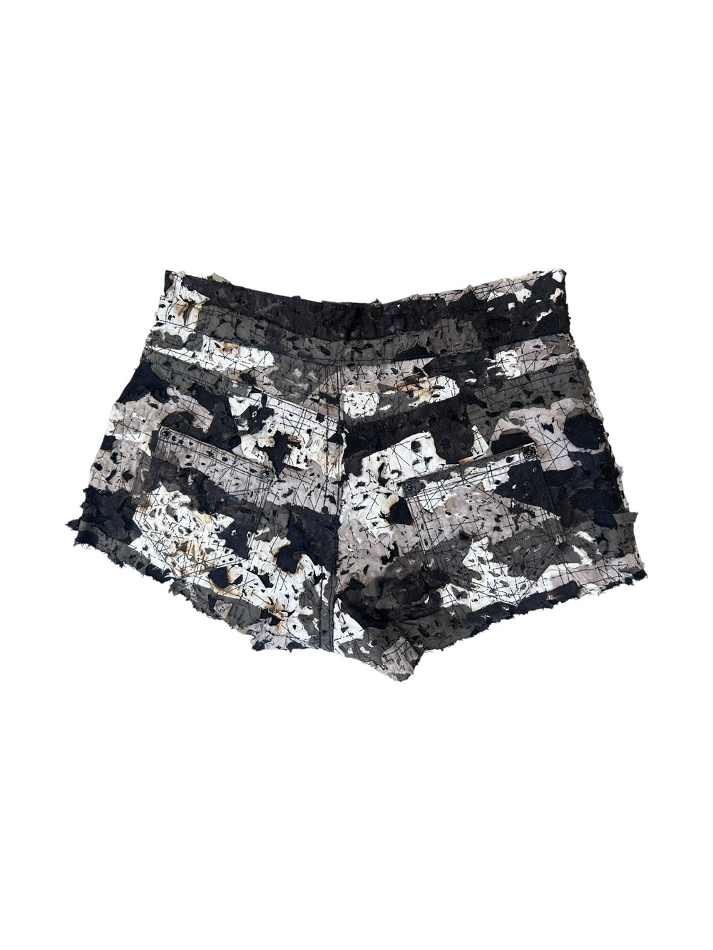 BLACK AND WHITE DISTRESSED MICRO SHORTS