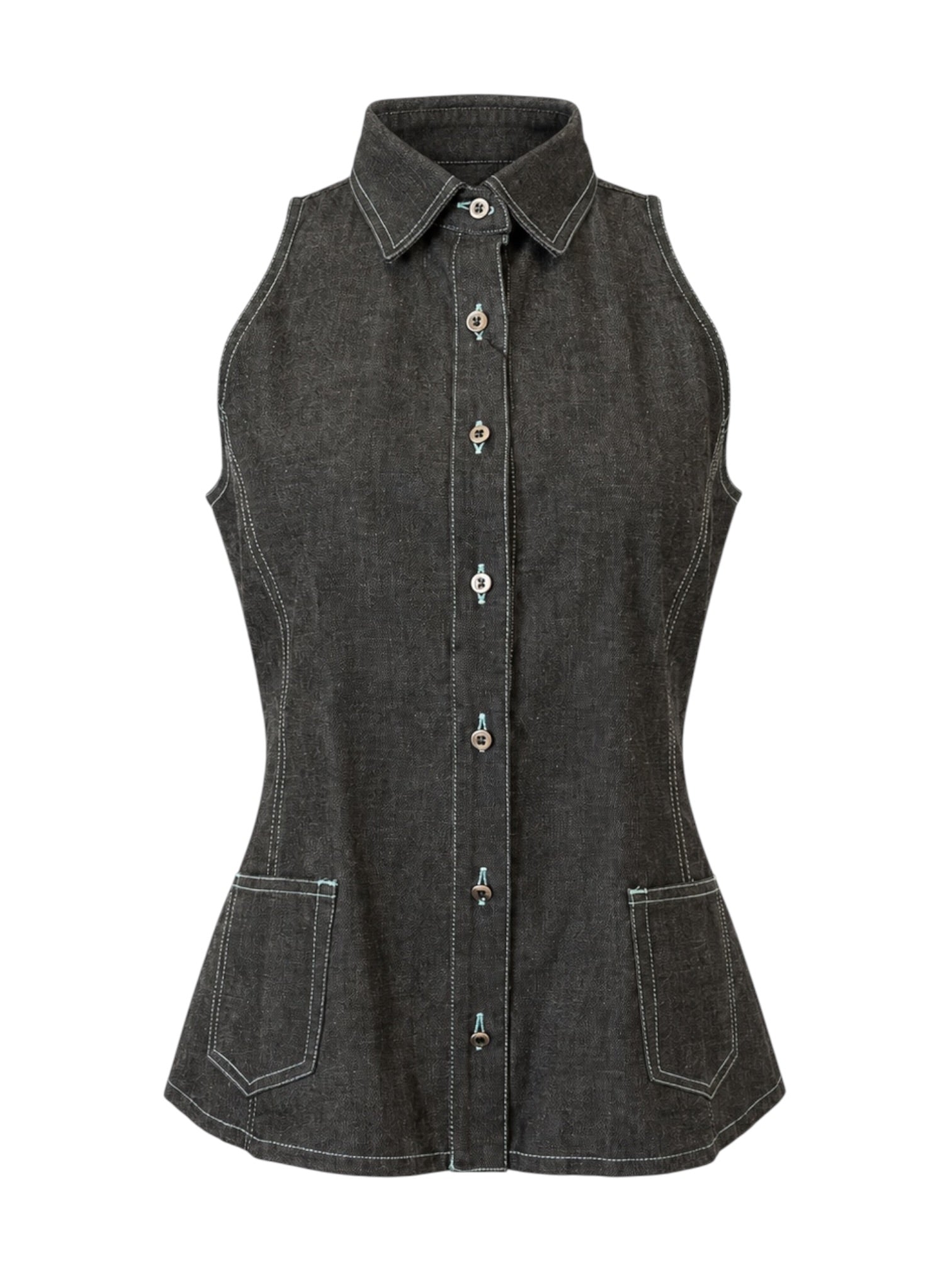 GREY DENIM BUTTON DOWN VEST TOP (NWT)
