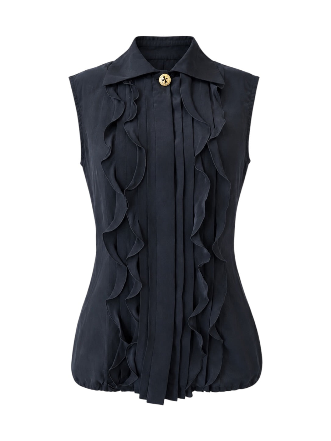 BLACK RUFFLED SLEEVELESS BUTTON DOWN @JCCG