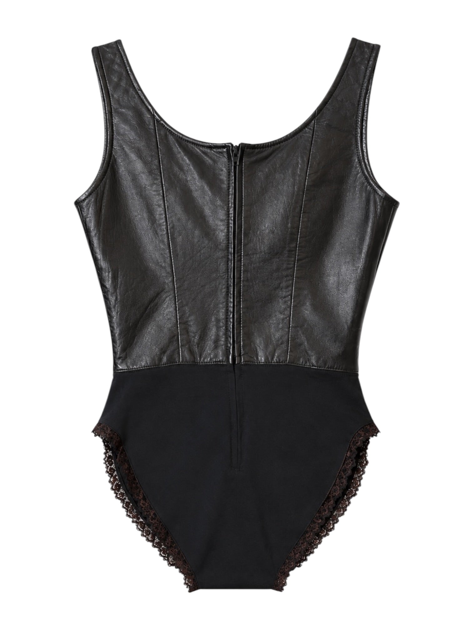 VINTAGE 80S BLACK LEATHER & COTTON BODYSUIT @JCCG