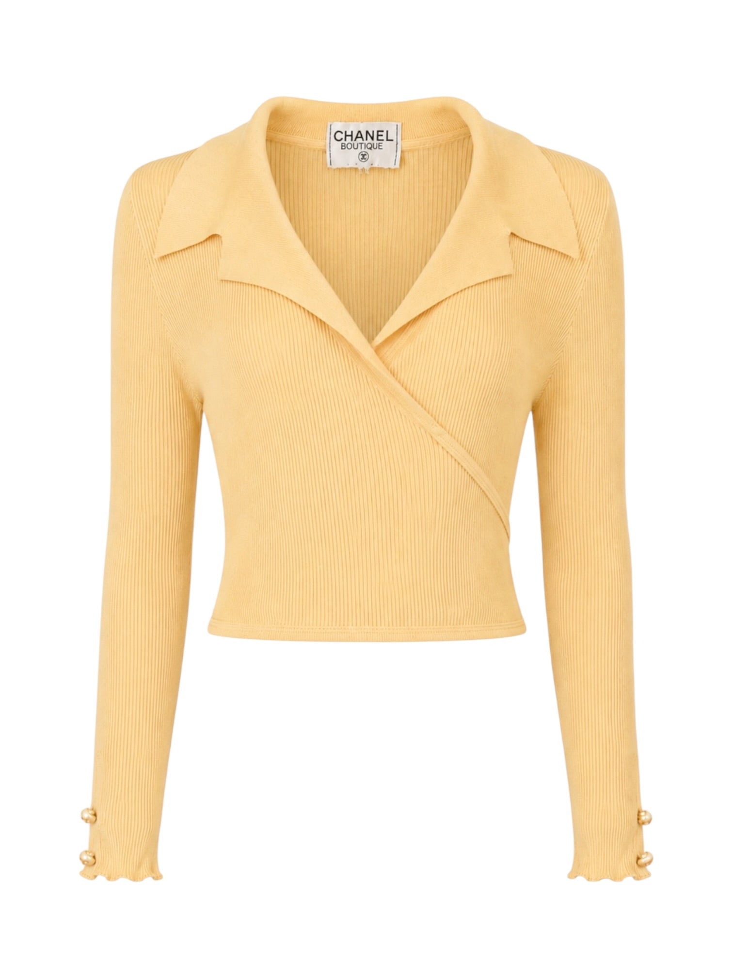 90s Ribbed Cream Wraparound Cardigan Collared Top @JCCG