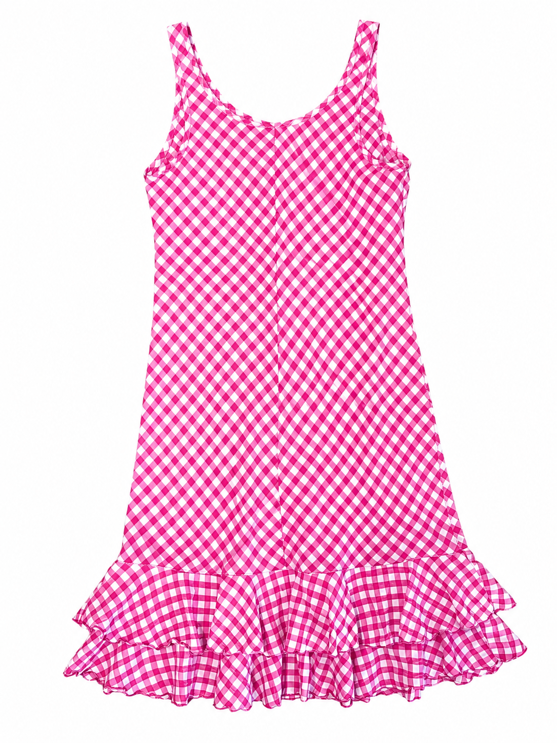 00S PINK GINGHAM PRINT MIDI DRESS WITH RUFFLE HEM