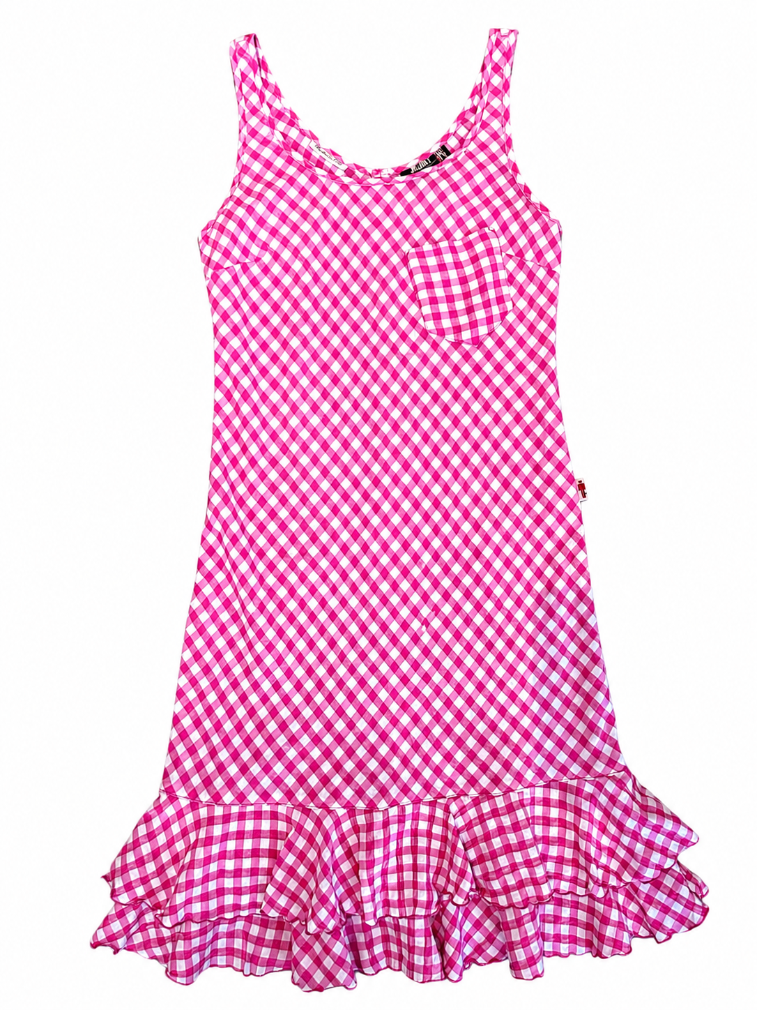 00S PINK GINGHAM PRINT MIDI DRESS WITH RUFFLE HEM