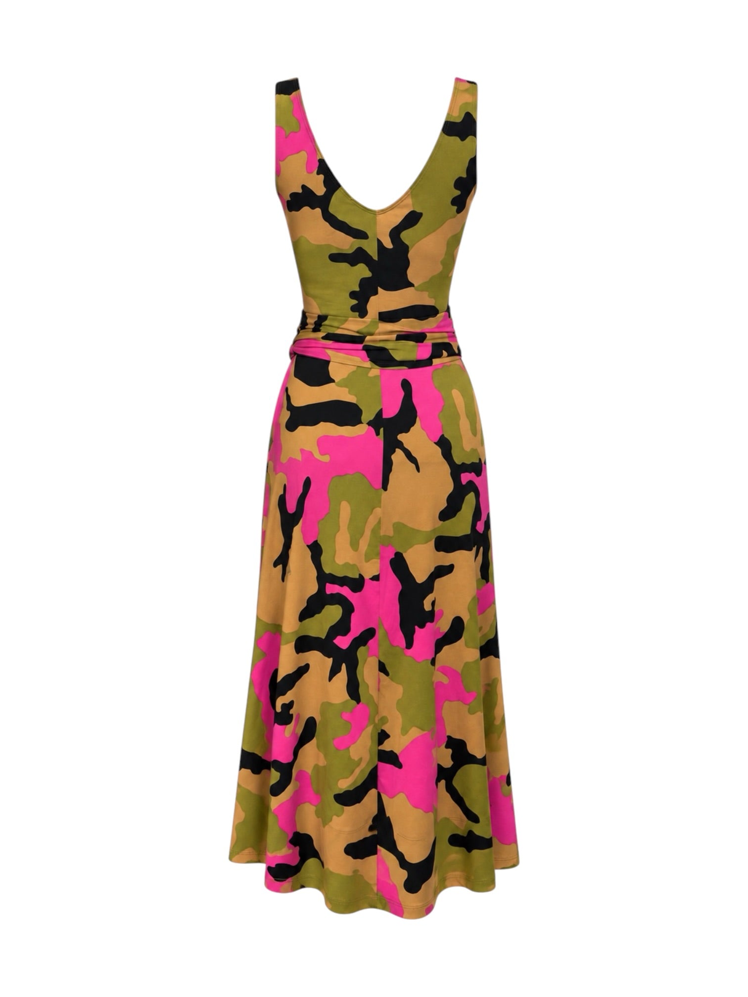 90S CAMOUFLAGE PINK BELTED MIDI DRESS