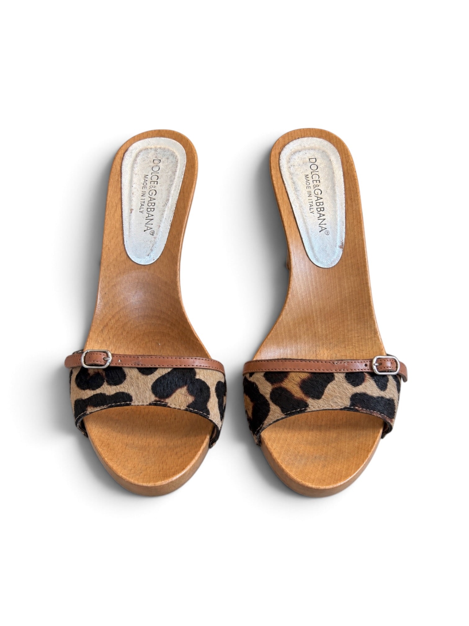 LEOPARD CALF HAIR & LEATHER WOODEN MULES (AS IS)