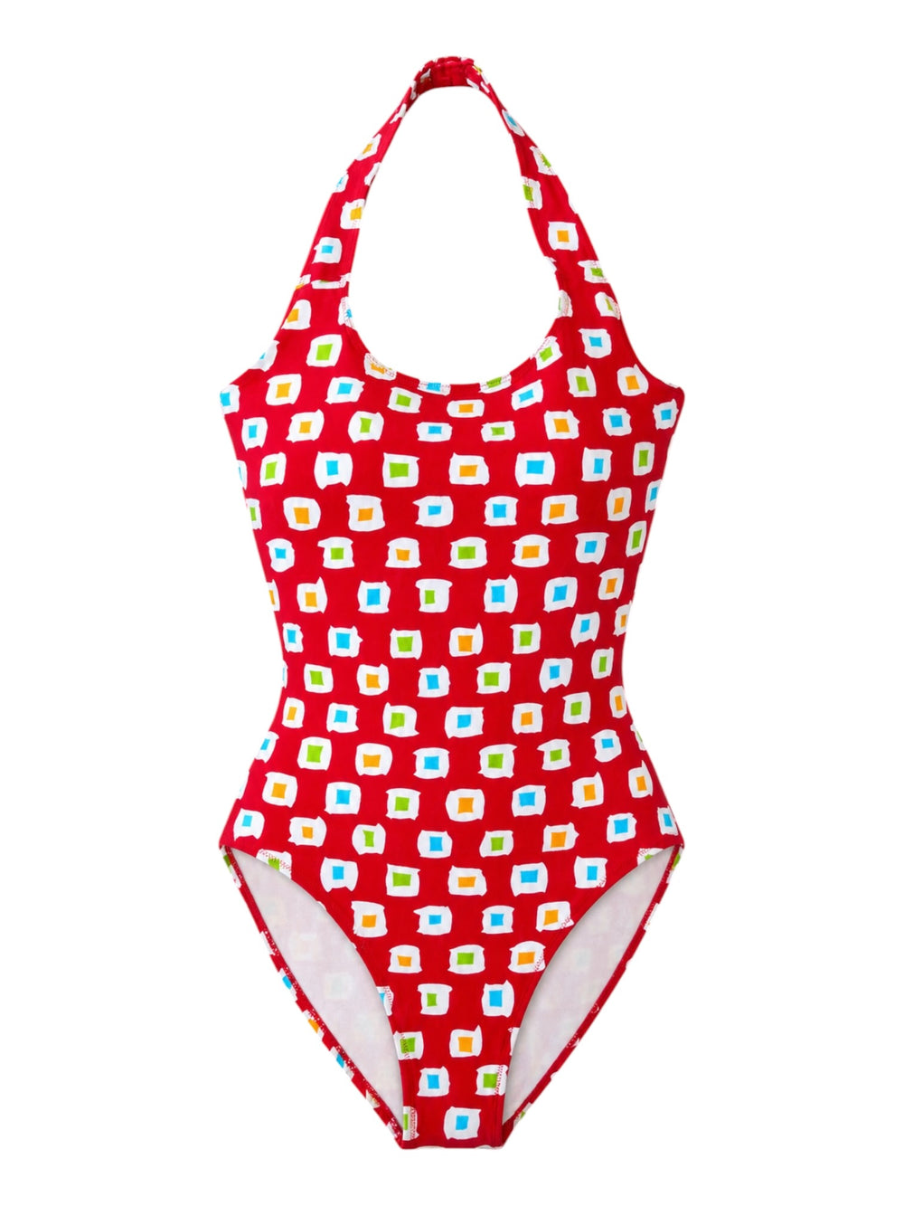 90S RED SQUARE PRINT "YSL" EMBOSSED ONE PIECE SWIM (NWT)