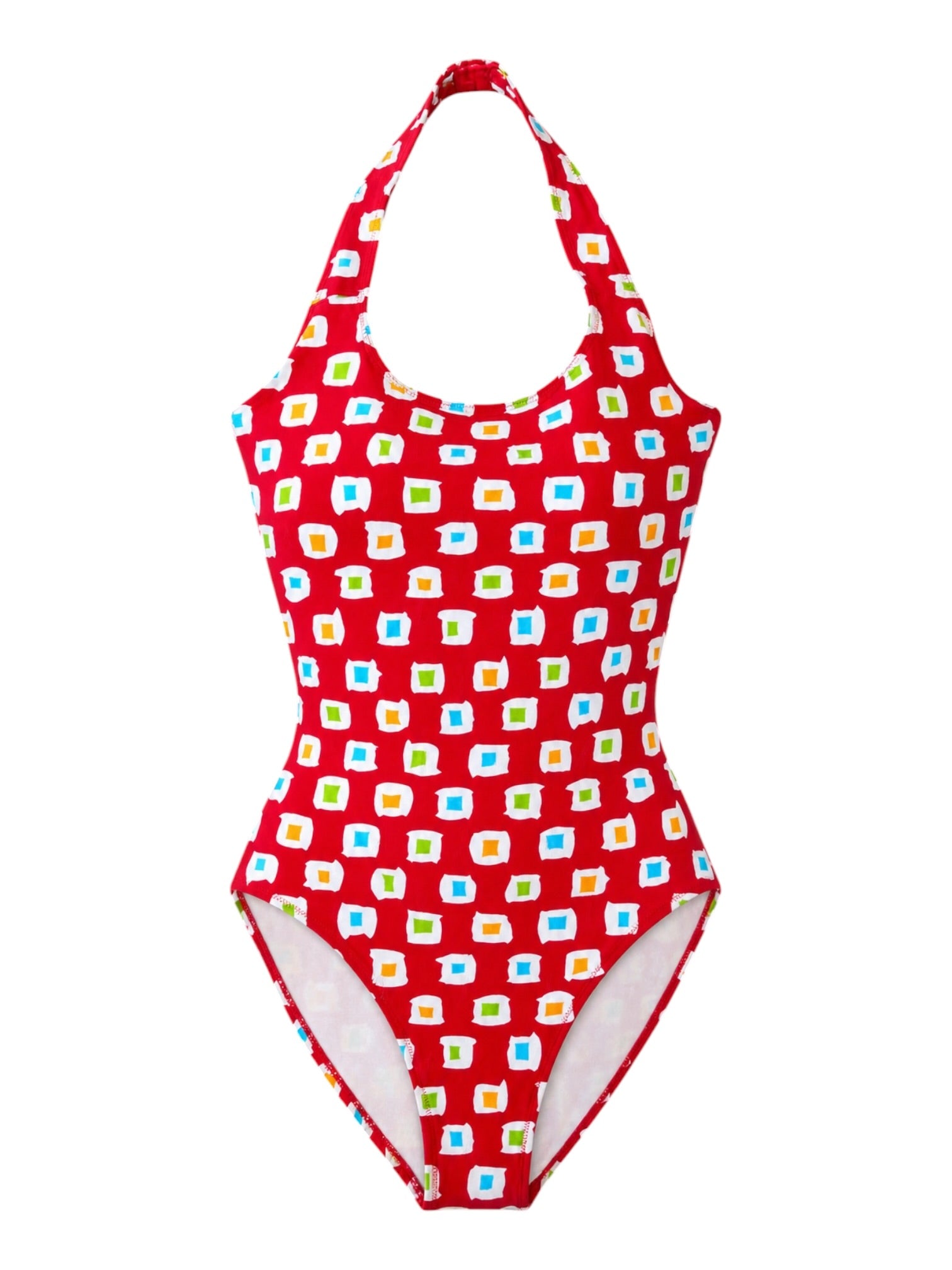 90S RED SQUARE PRINT "YSL" EMBOSSED ONE PIECE SWIM (NWT)