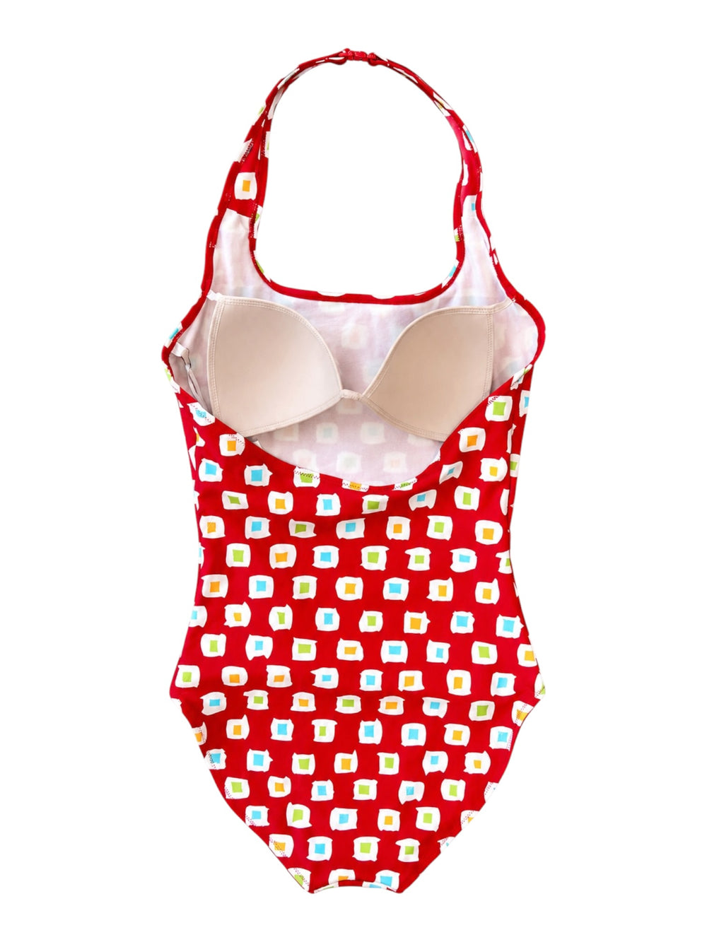 90S RED SQUARE PRINT "YSL" EMBOSSED ONE PIECE SWIM (NWT)
