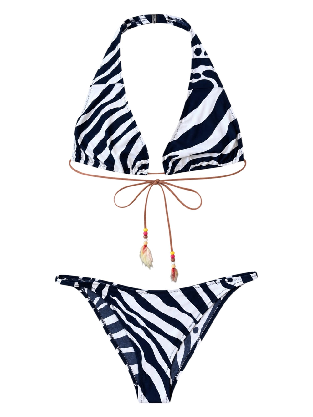 ZEBRA PRINTED 2PC BIKINI W FEATHER TASSELS (AS IS)