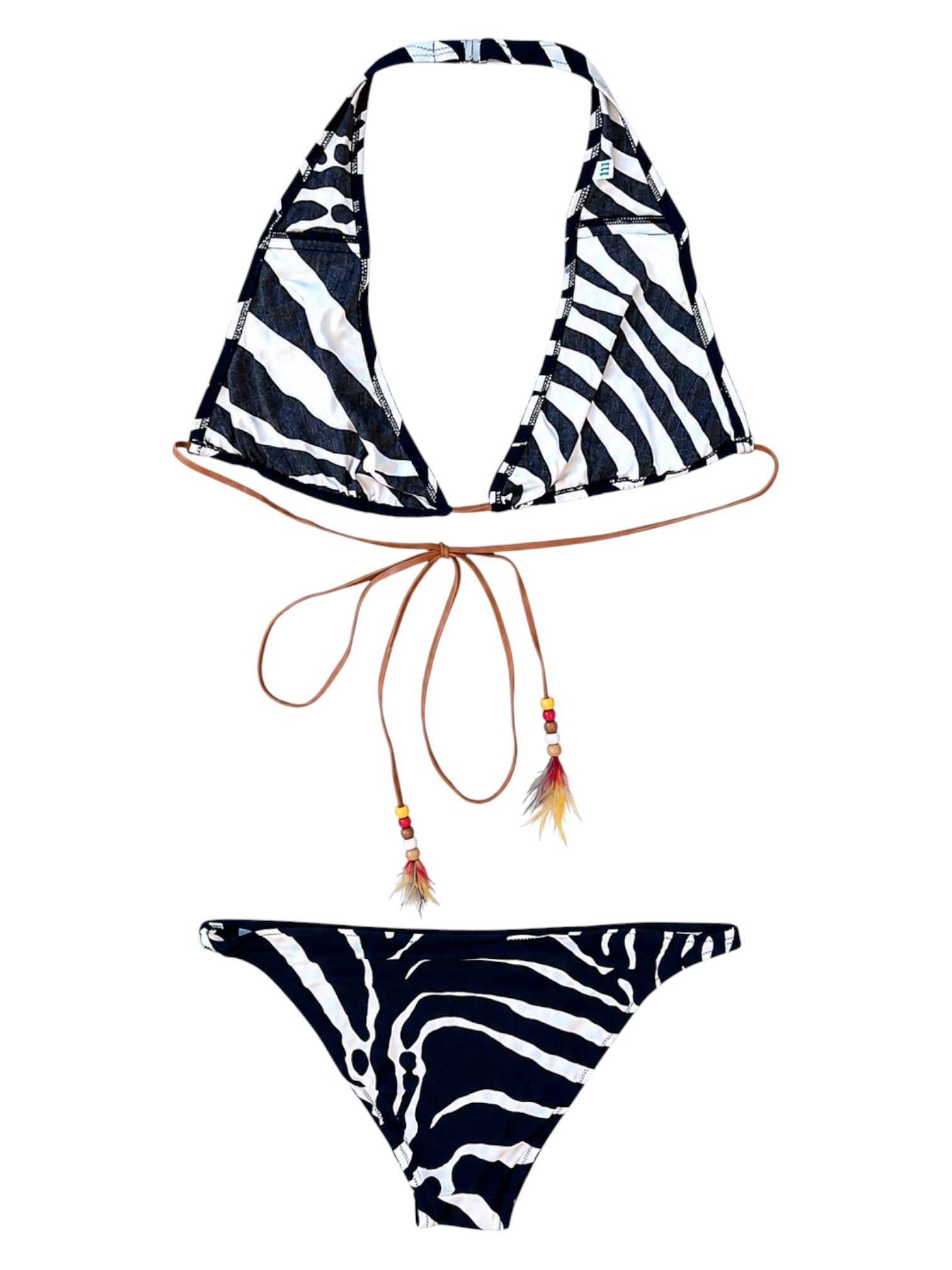 ZEBRA PRINTED 2PC BIKINI W FEATHER TASSELS (AS IS)