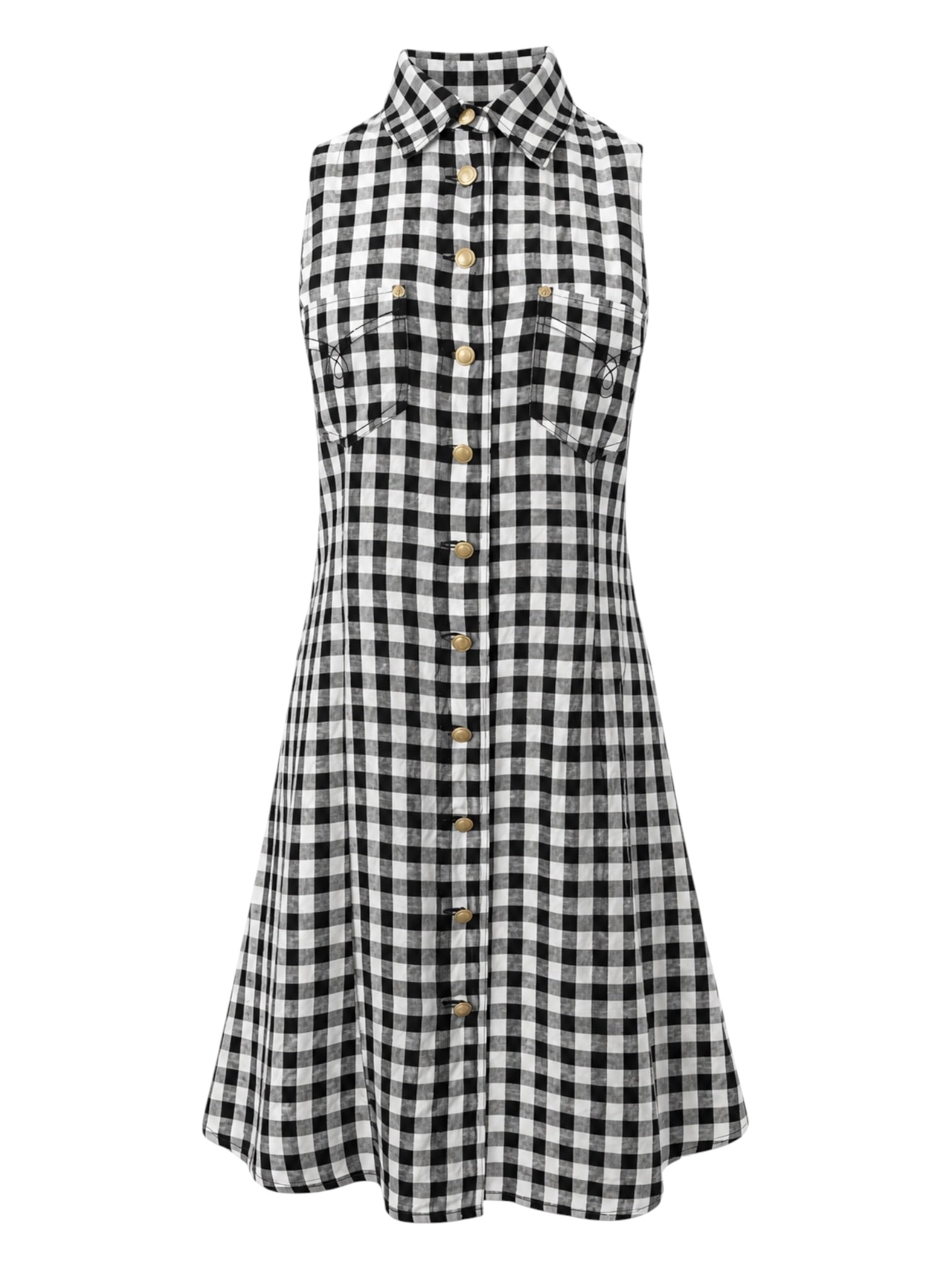 B&W GINGHAM BUTTON DOWN MIDI DRESS