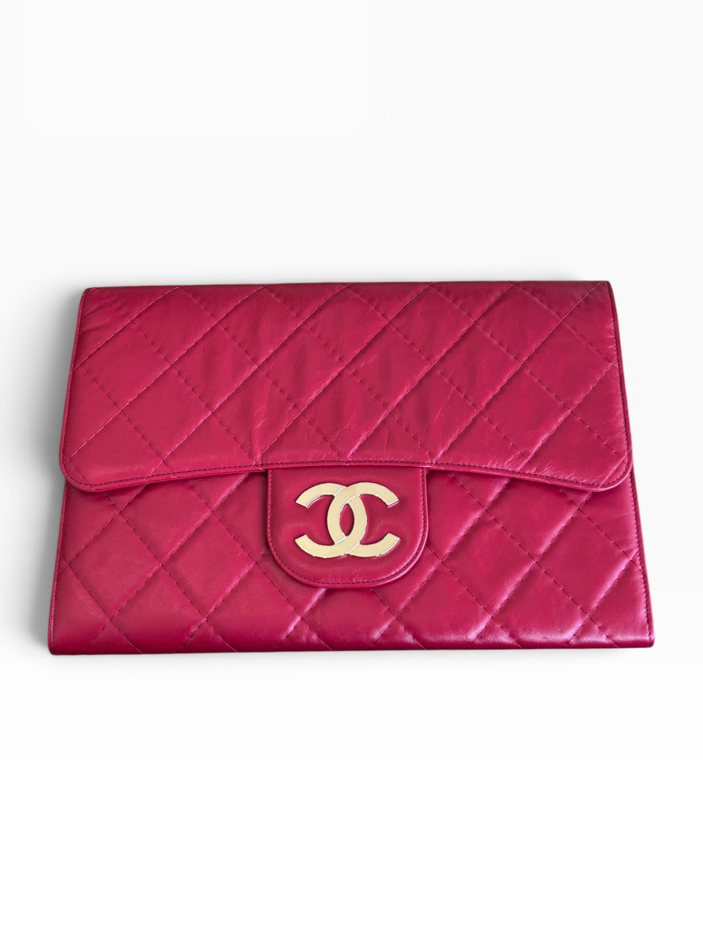 RED XXL CC SHINY CRUMPLED CALFSKIN CLUTCH @BK