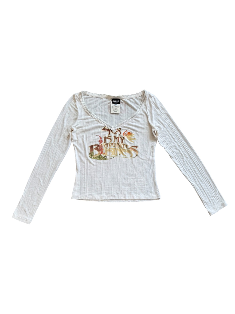 00S WHITE L/S W "SEX IS MY FAVORITE BUSINESS" PRINT
